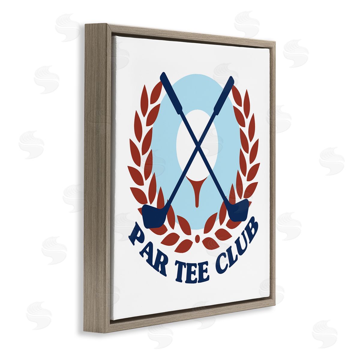 Stupell Studio Par Tee Club Golfing Sports Laurel Brown Floating Frame Canvas Wall Art Print