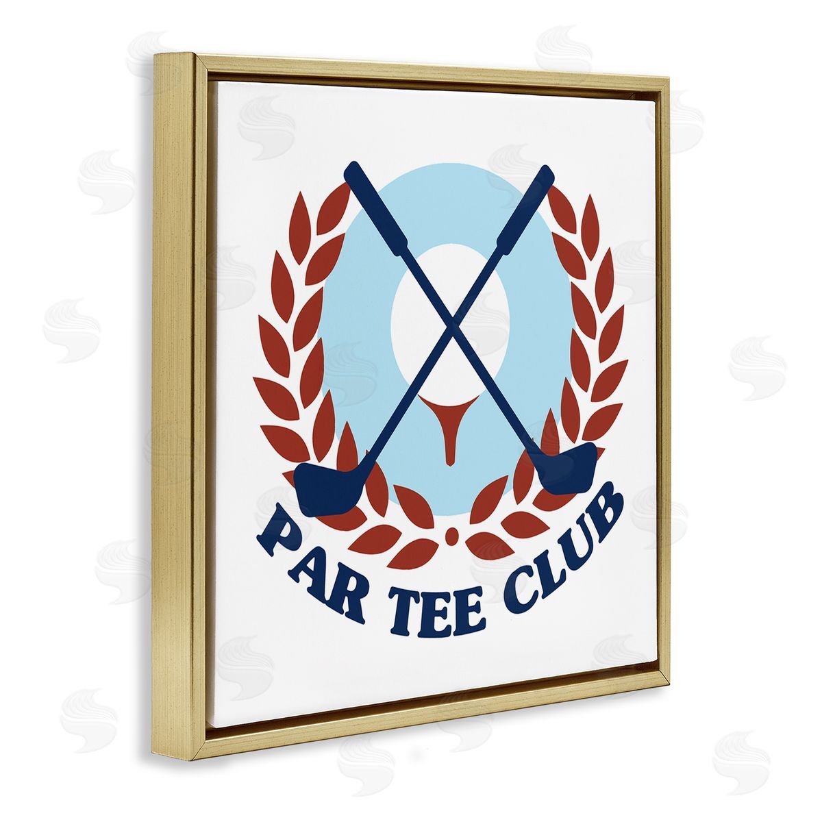 Stupell Studio Par Tee Club Golfing Sports Laurel Gold Floating Frame Canvas Wall Art Print