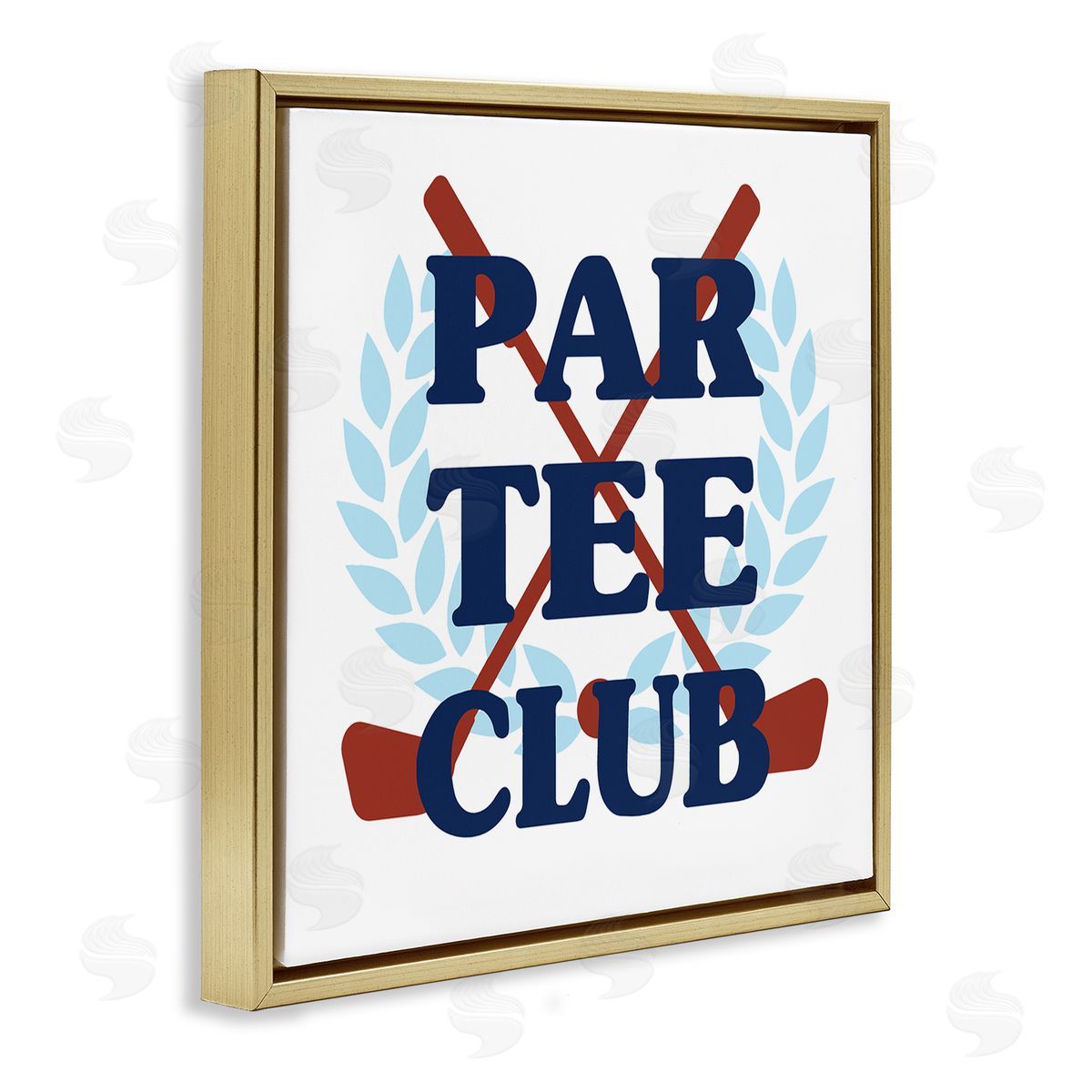 Stupell Studio Par Tee Club Golf Clubs Gold Floating Frame Canvas Wall Art Print