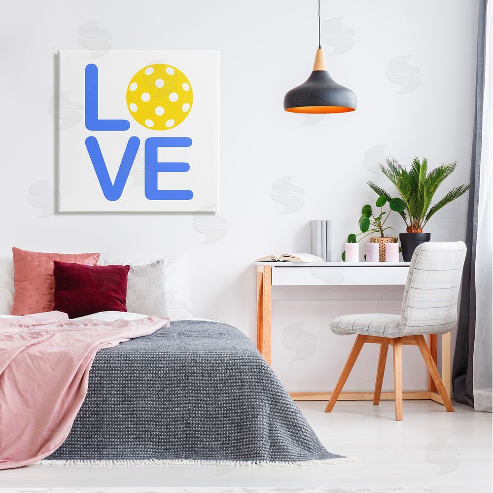 Stupell Studio Blue & Yellow Love Wiffle Ball Canvas Wall Art in Room