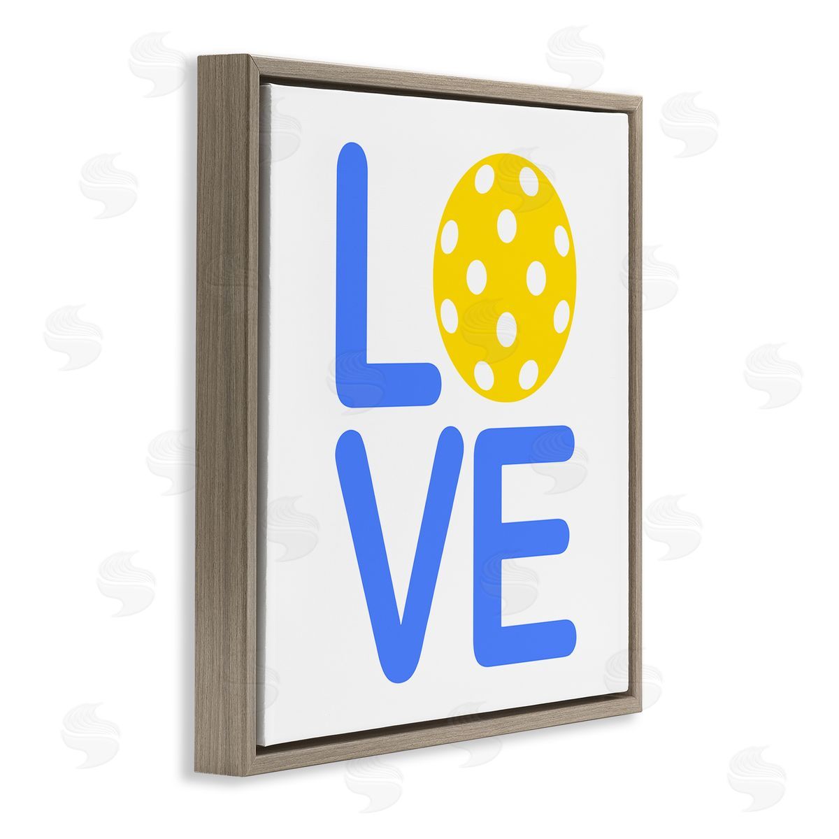 Stupell Studio Blue & Yellow Love Wiffle Ball Brown Floating Frame Canvas Wall Art Print