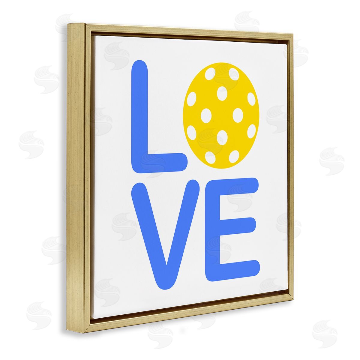 Stupell Studio Blue & Yellow Love Wiffle Ball Gold Floating Frame Canvas Wall Art Print