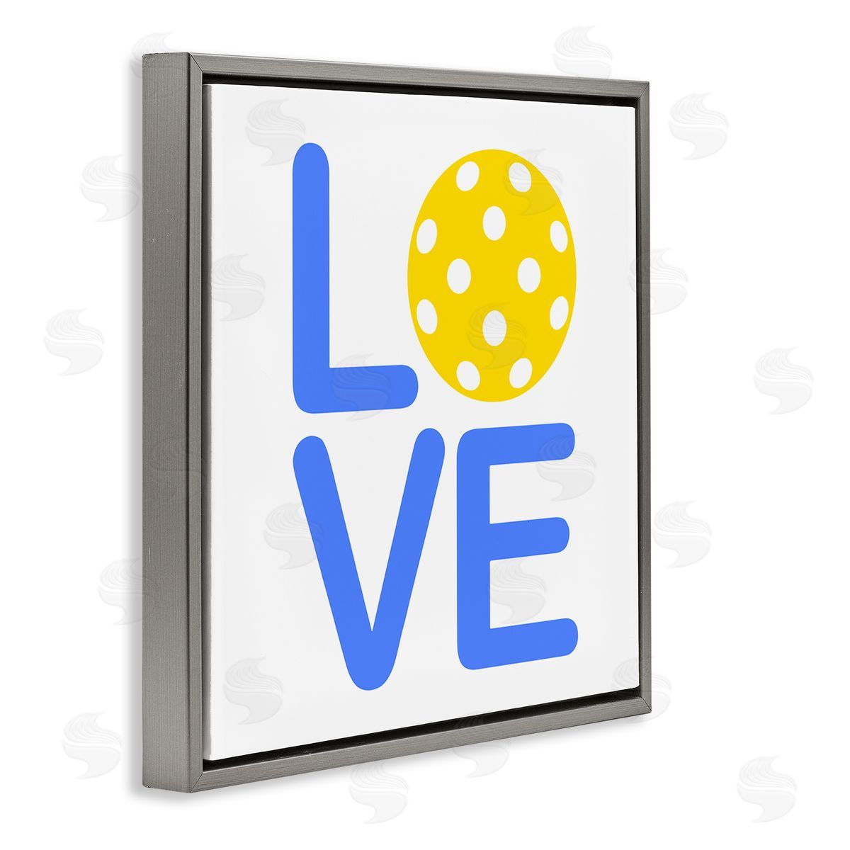 Stupell Studio Blue & Yellow Love Wiffle Ball Gray Floating Frame Canvas Wall Art Print