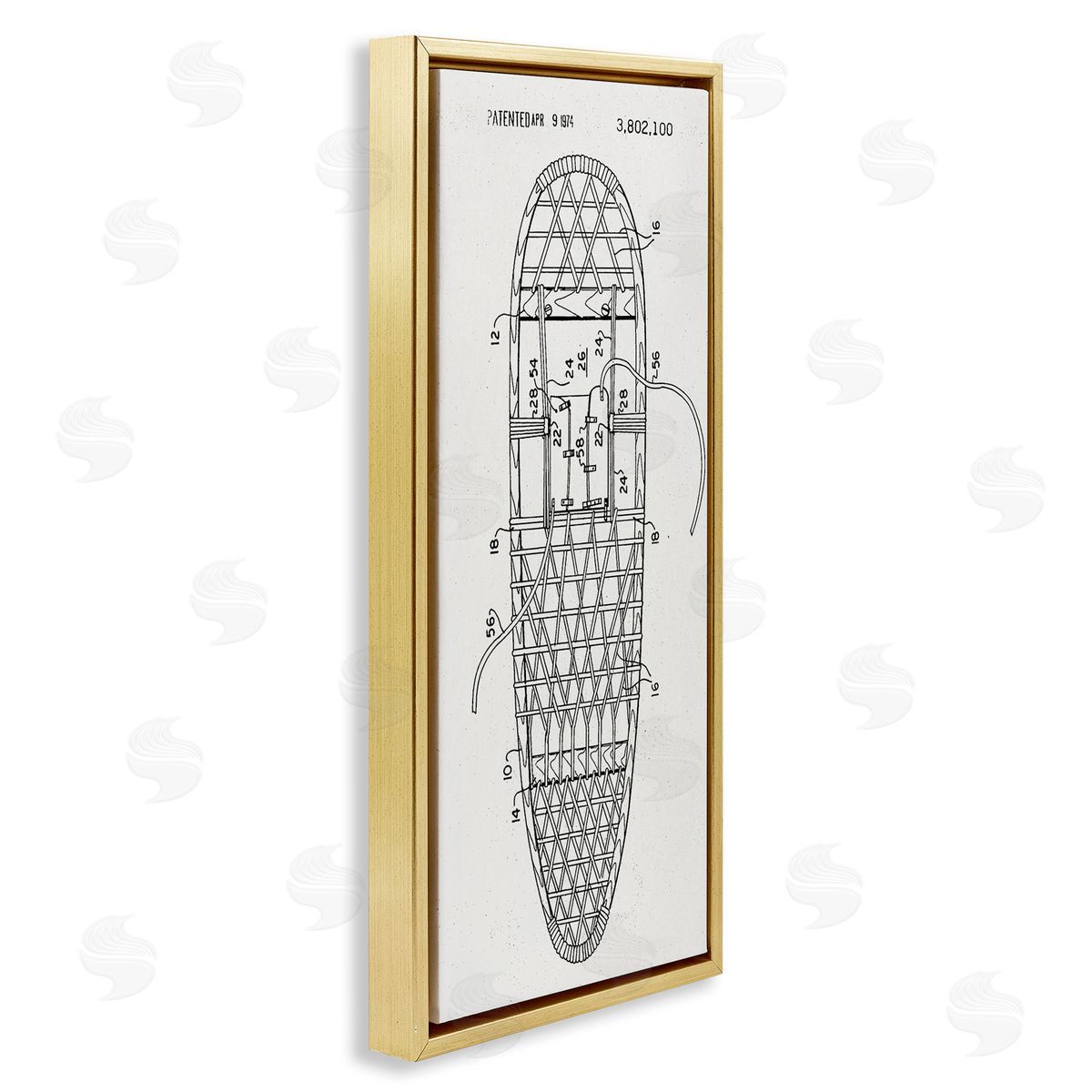 Stupell Studio Snowshoe Winter Patent Blueprint Gold Floating Frame Canvas Wall Art Print