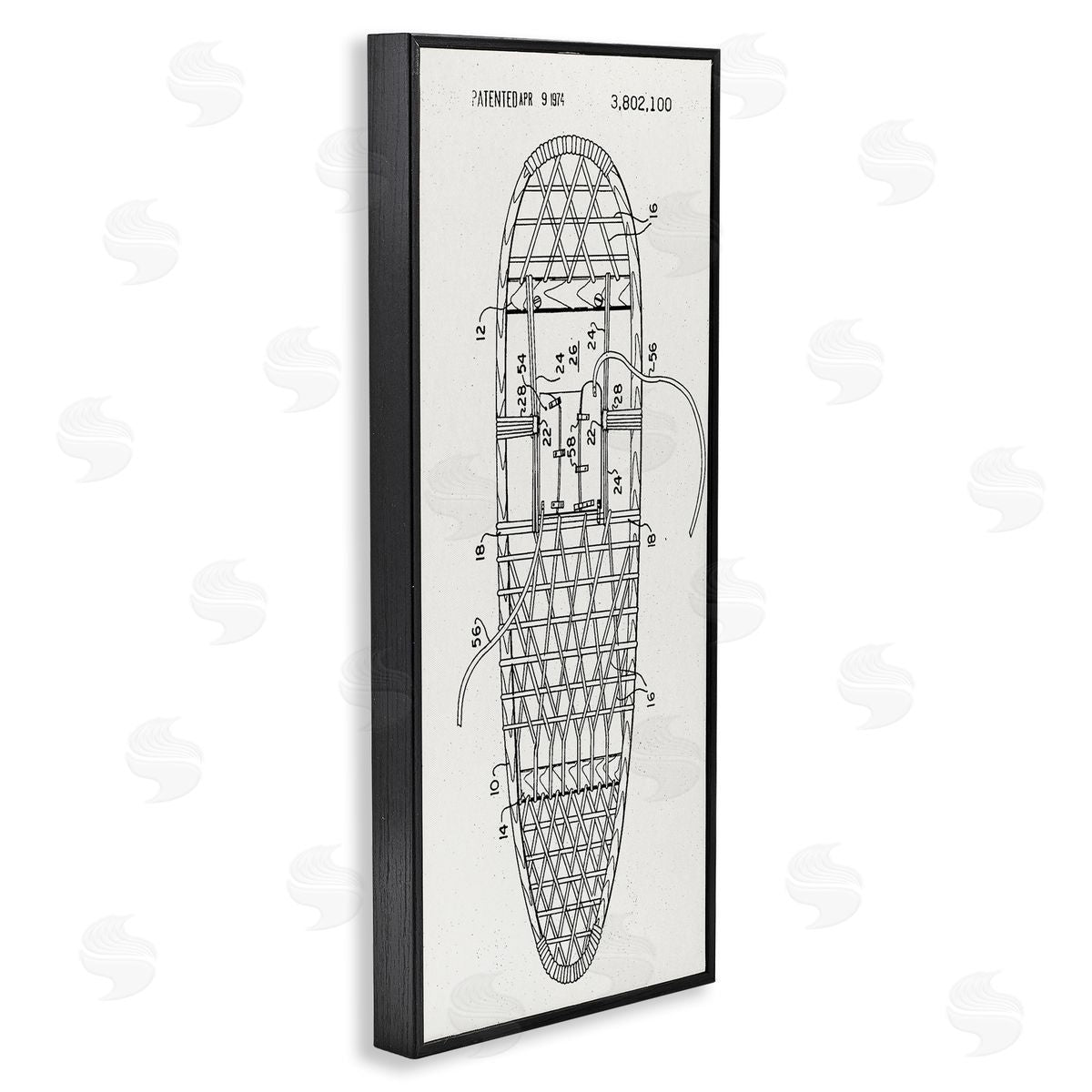 Stupell Studio Snowshoe Winter Patent Blueprint Black Framed Glicee Wall Art Print