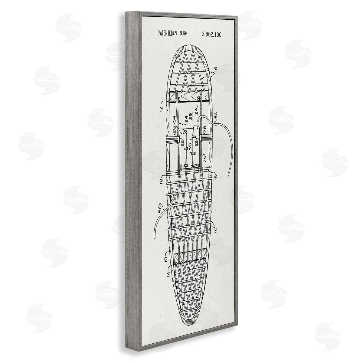 Stupell Studio Snowshoe Winter Patent Blueprint Gray Framed Glicee Wall Art Print
