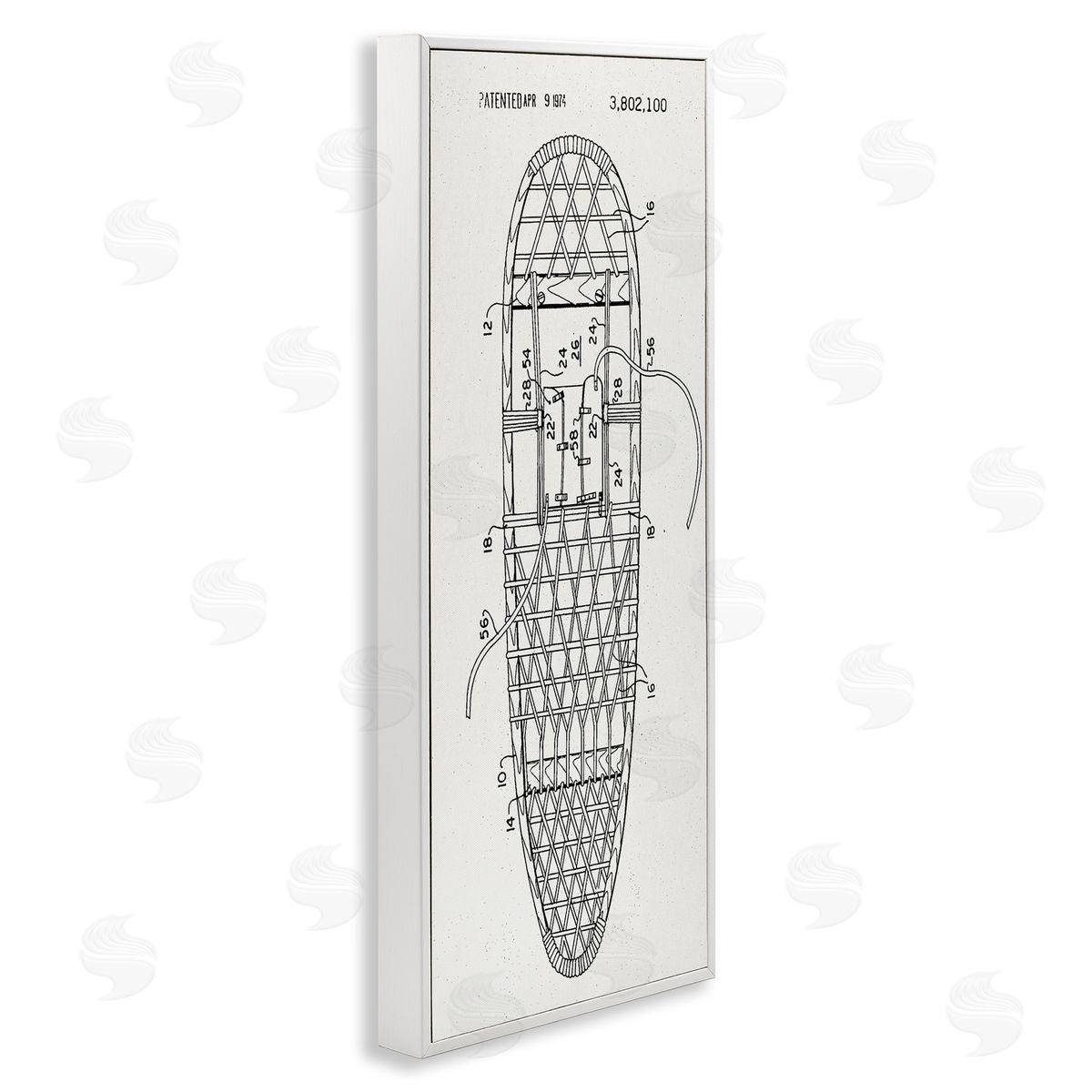 Stupell Studio Snowshoe Winter Patent Blueprint White Framed Glicee Wall Art Print