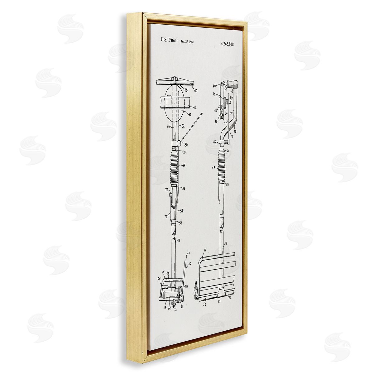 Stupell Studio Ski Lift Patent Blueprint Gold Floating Frame Canvas Wall Art Print