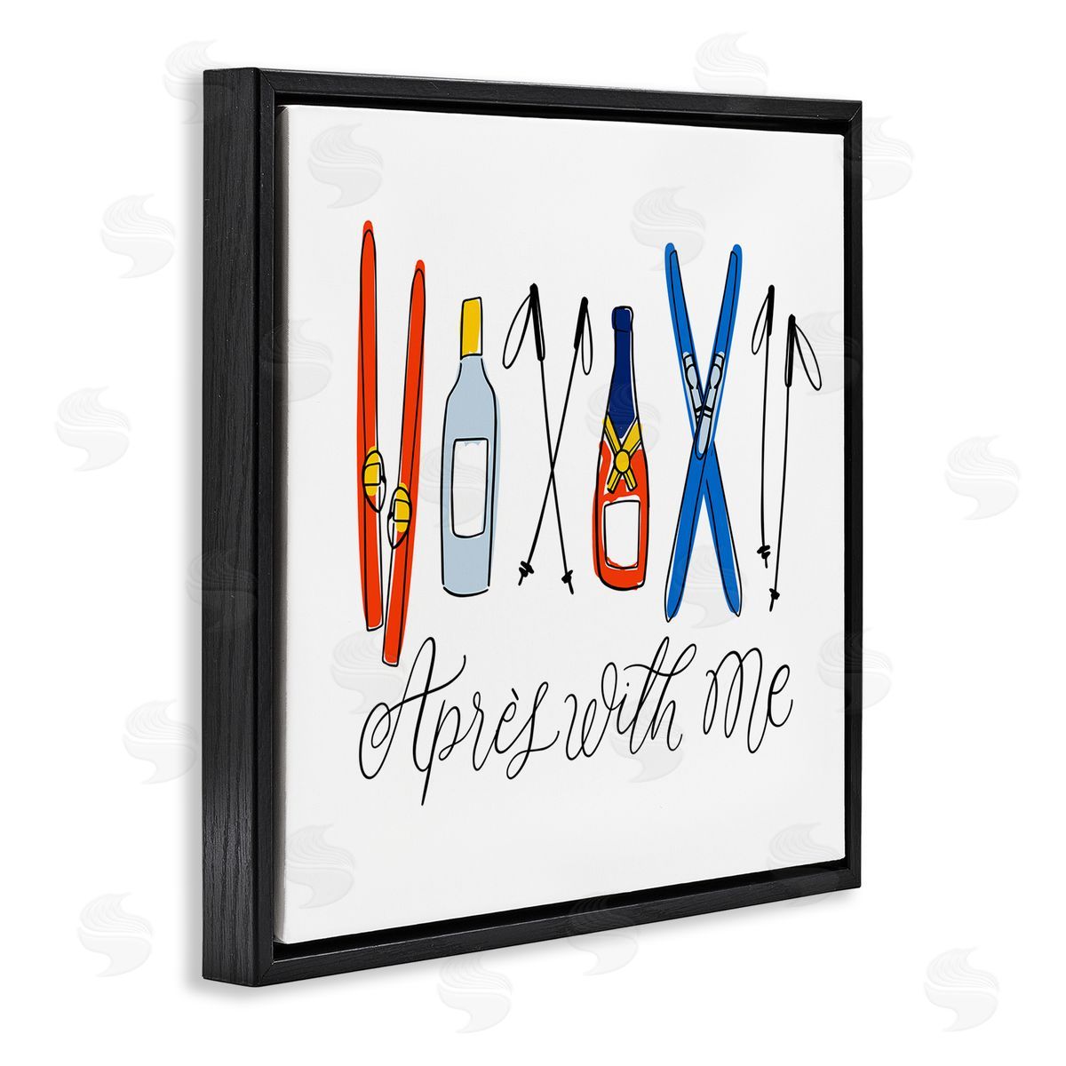 Doodles.Ink. Apr�s With Me Skiing & Liquor Black Floating Frame Canvas Wall Art Print