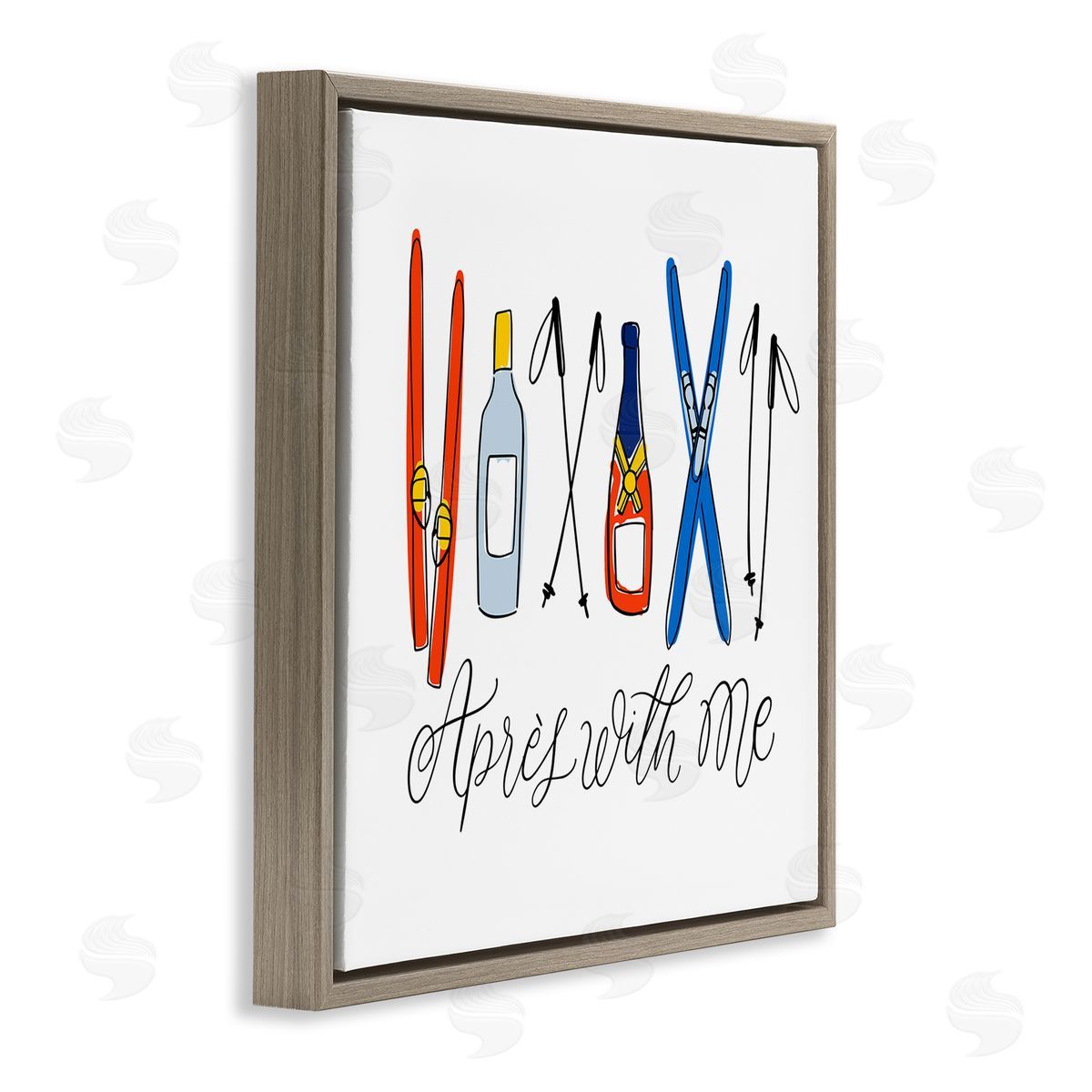 Doodles.Ink. Apr�s With Me Skiing & Liquor Brown Floating Frame Canvas Wall Art Print