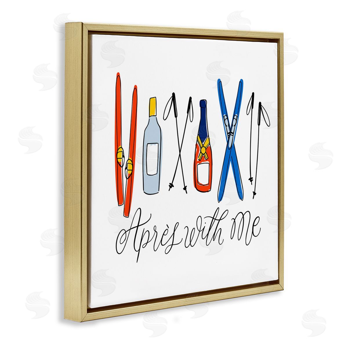 Doodles.Ink. Apr�s With Me Skiing & Liquor Gold Floating Frame Canvas Wall Art Print