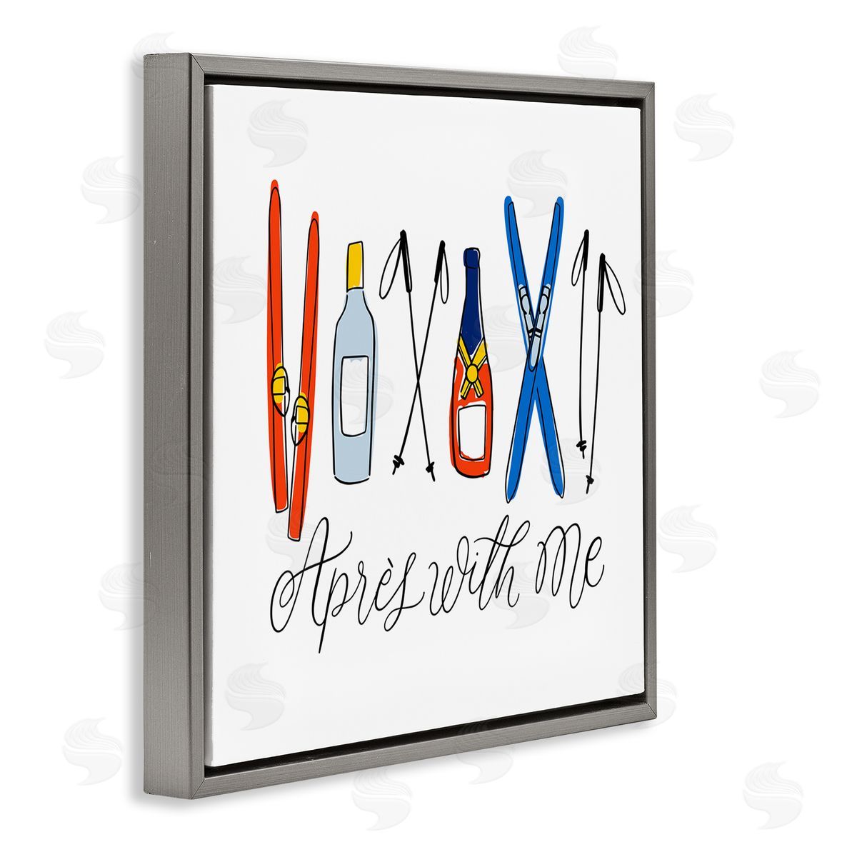 Doodles.Ink. Apr�s With Me Skiing & Liquor Gray Floating Frame Canvas Wall Art Print