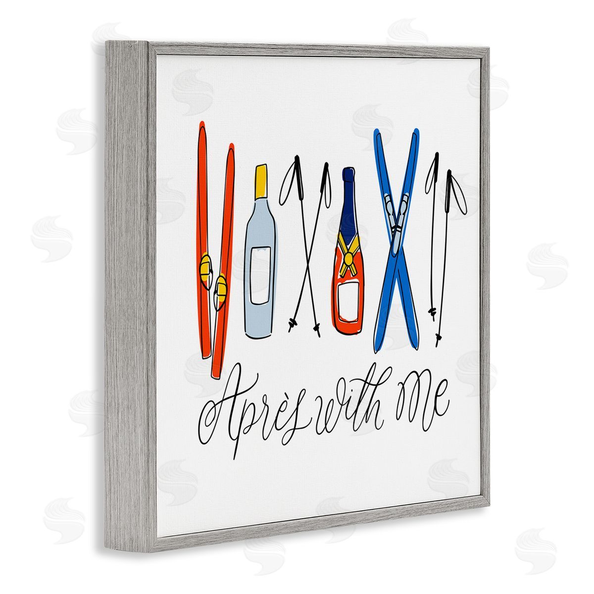 Doodles.Ink. Apr�s With Me Skiing & Liquor Gray Framed Glicee Wall Art Print