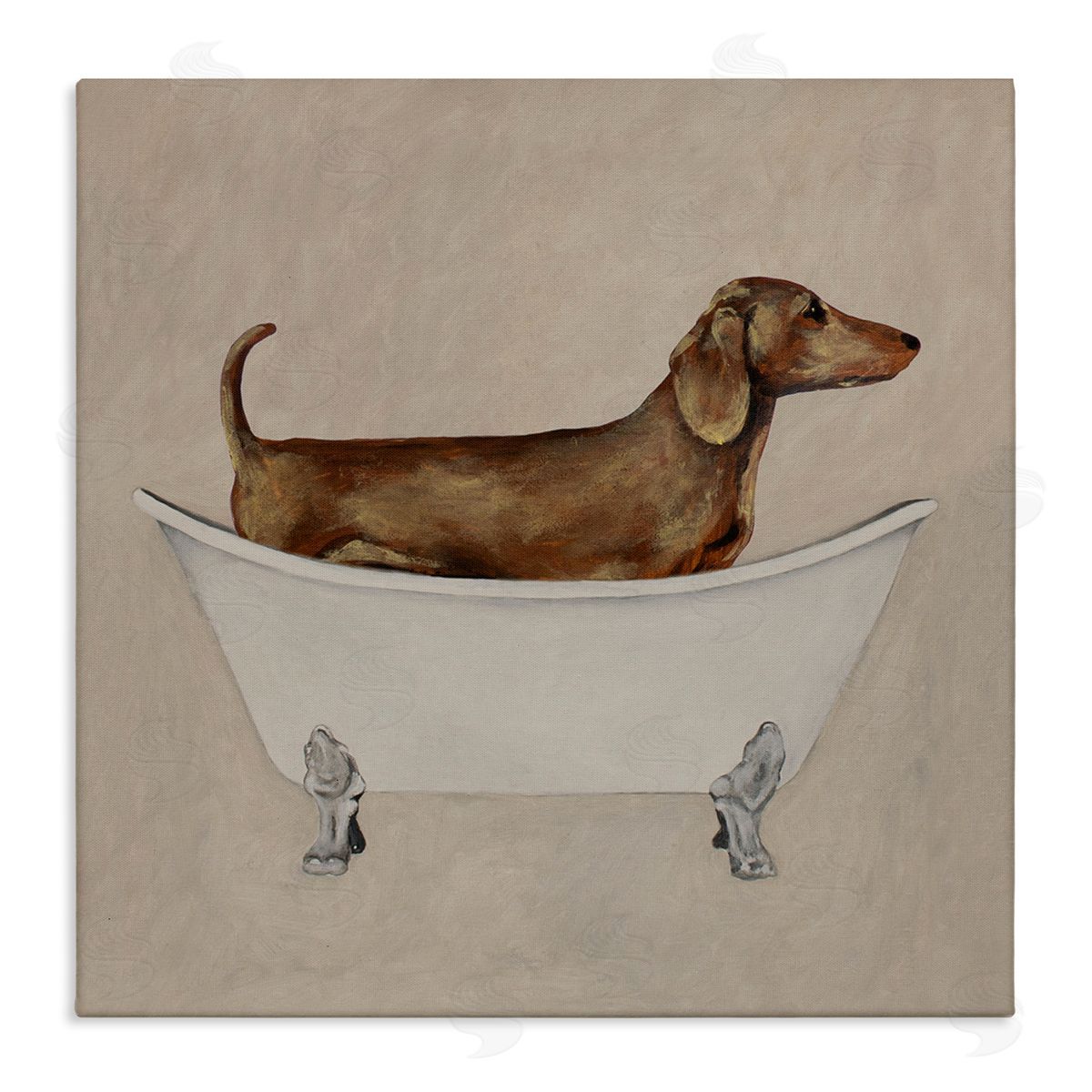 Coco de Paris Dachshund Dog Vintage Bathtub Stretched Canvas Wall Art Print