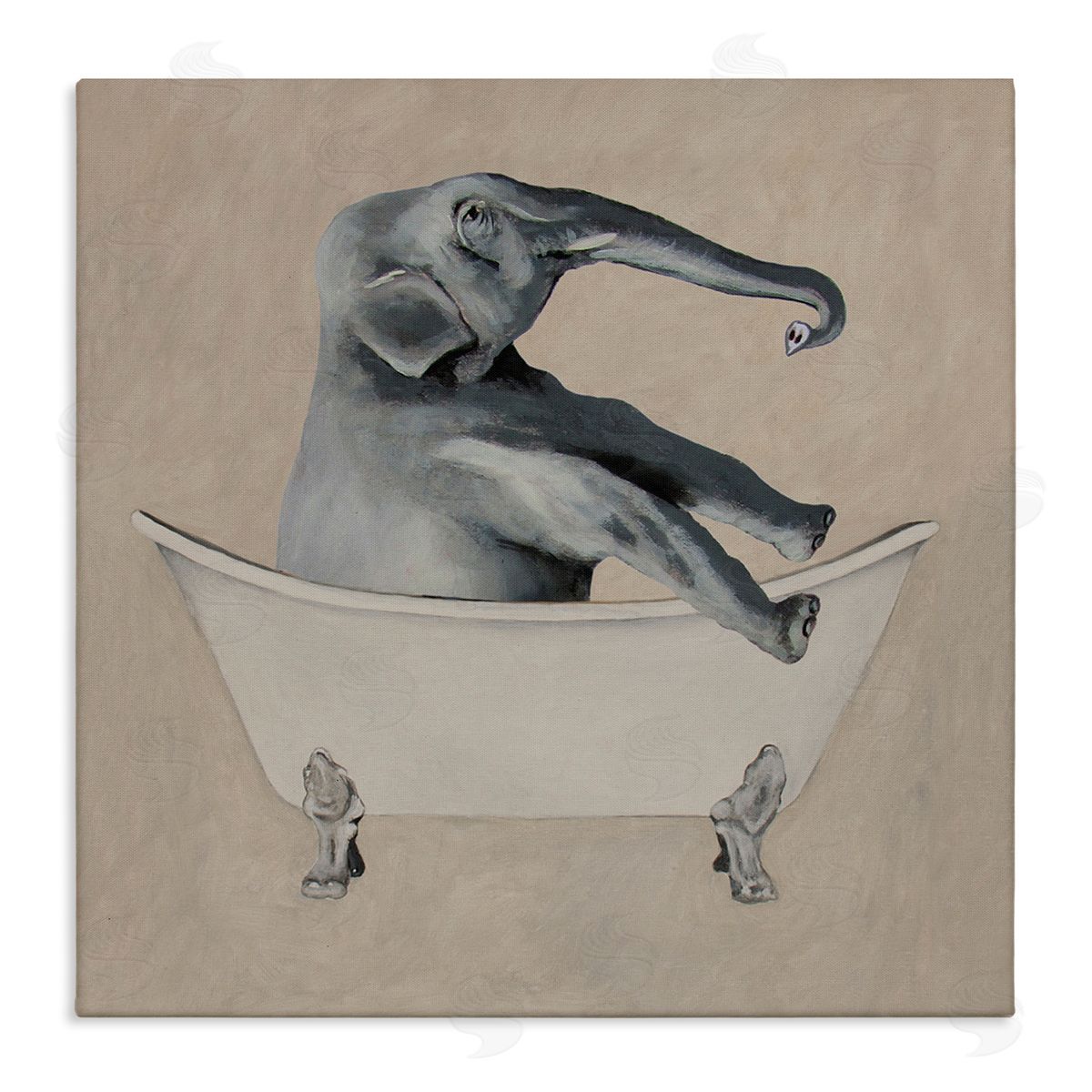 Coco de Paris Beige Elephant Bathroom Tub Stretched Canvas Wall Art Print