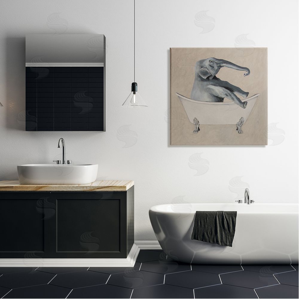 Coco de Paris Beige Elephant Bathroom Tub Canvas Wall Art in Room
