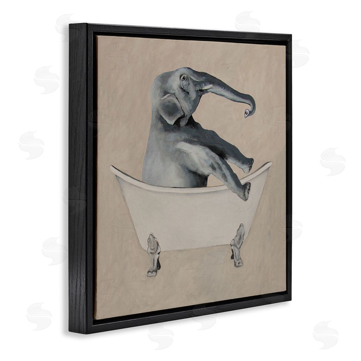 Coco de Paris Beige Elephant Bathroom Tub Black Floating Frame Canvas Wall Art Print