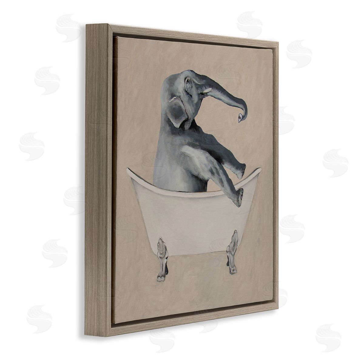 Coco de Paris Beige Elephant Bathroom Tub Brown Floating Frame Canvas Wall Art Print