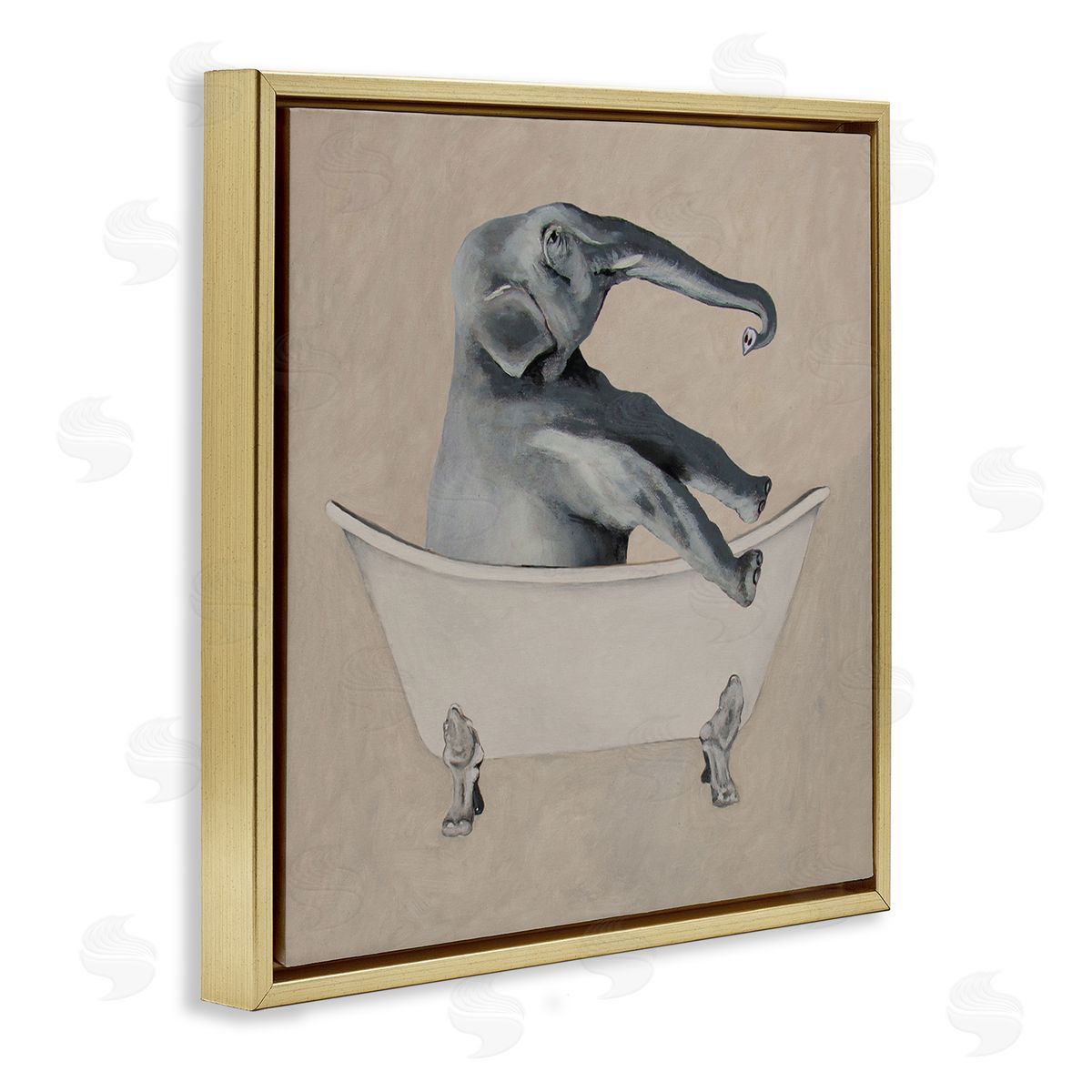 Coco de Paris Beige Elephant Bathroom Tub Gold Floating Frame Canvas Wall Art Print
