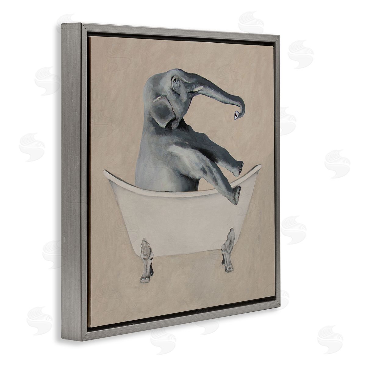 Coco de Paris Beige Elephant Bathroom Tub Gray Floating Frame Canvas Wall Art Print