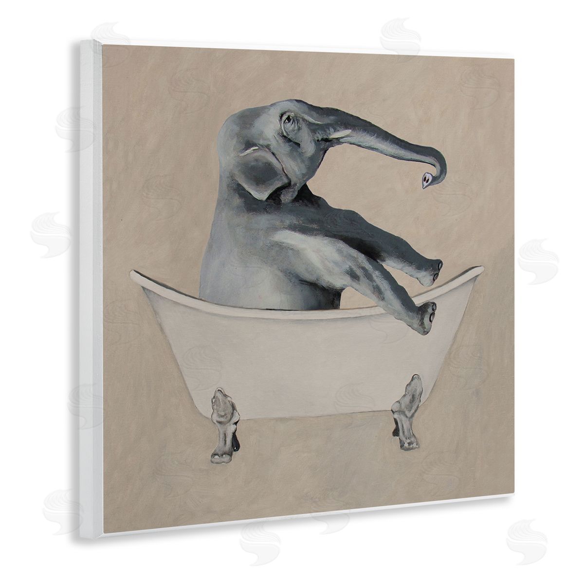 Coco de Paris Beige Elephant Bathroom Tub Wooden Wall Plaque Art Print
