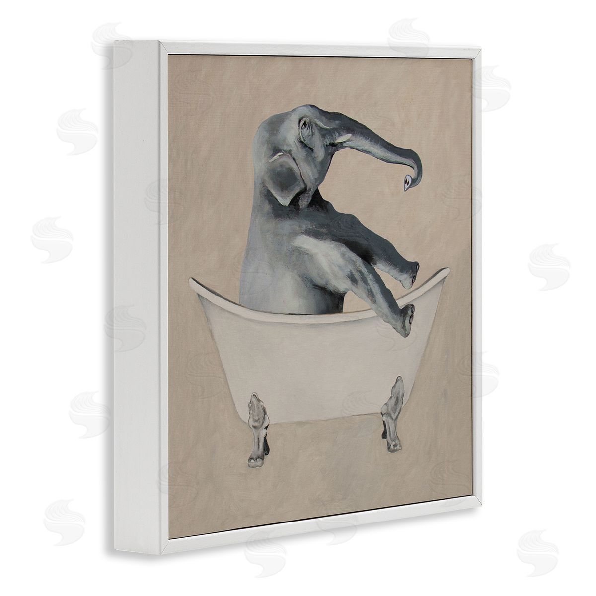 Coco de Paris Beige Elephant Bathroom Tub White Framed Glicee Wall Art Print