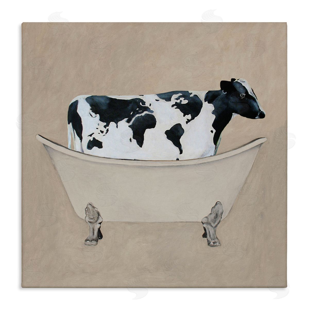 Coco de Paris Rustic Cow Farmhouse Bathroom Tub Stretched Canvas Wall Art Print