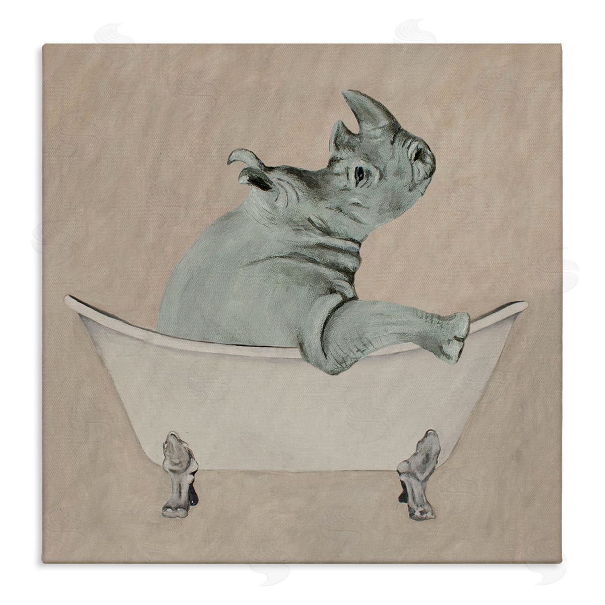 Coco de Paris Beige Rhinoceros Bathtub Wildlife Stretched Canvas Wall Art Print
