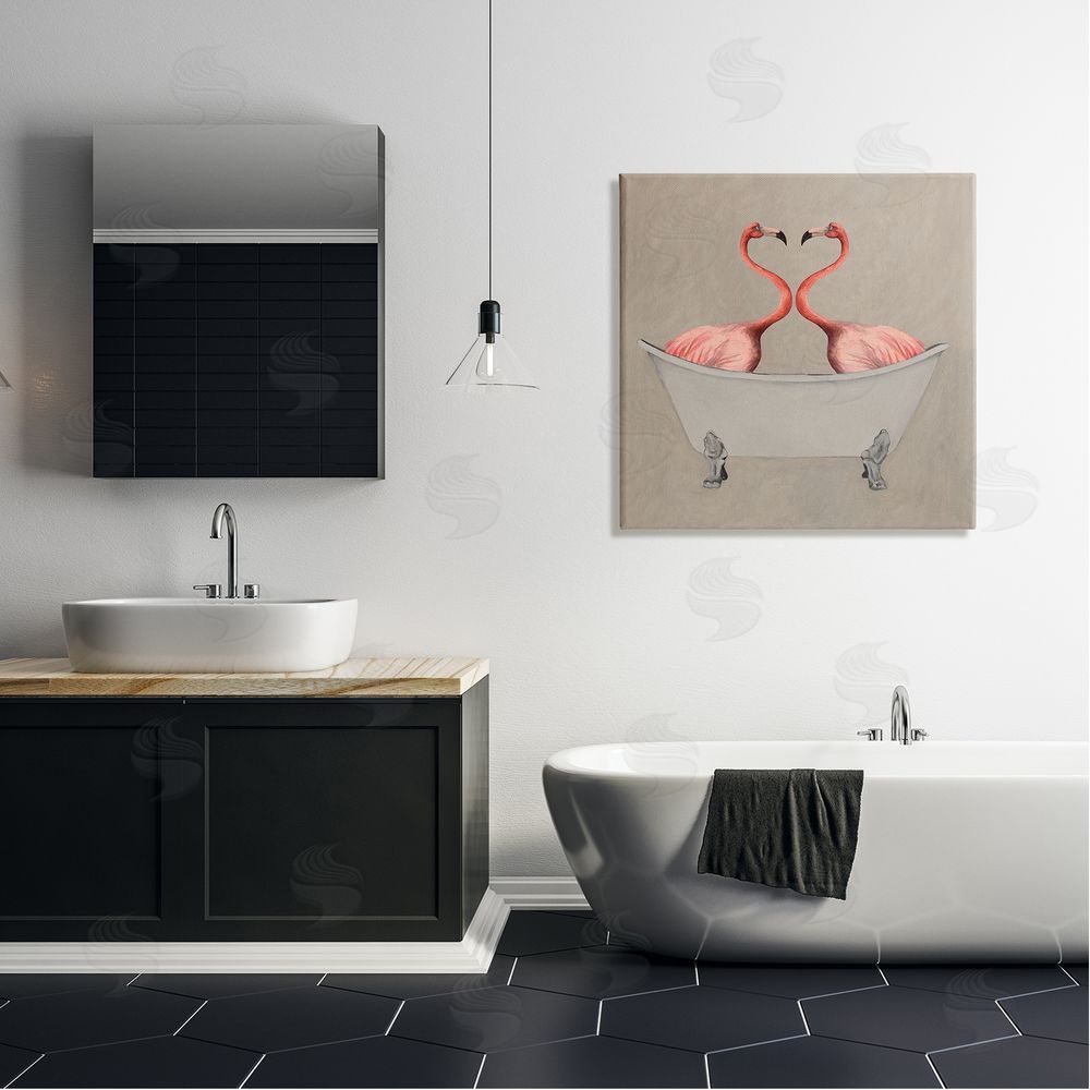 Coco de Paris Flamingos In Tub Beige Bathroom Canvas Wall Art in Room