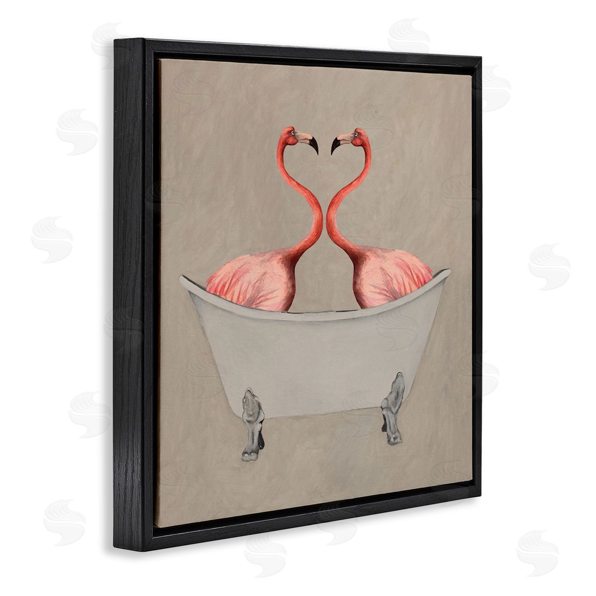 Coco de Paris Flamingos In Tub Beige Bathroom Black Floating Frame Canvas Wall Art Print