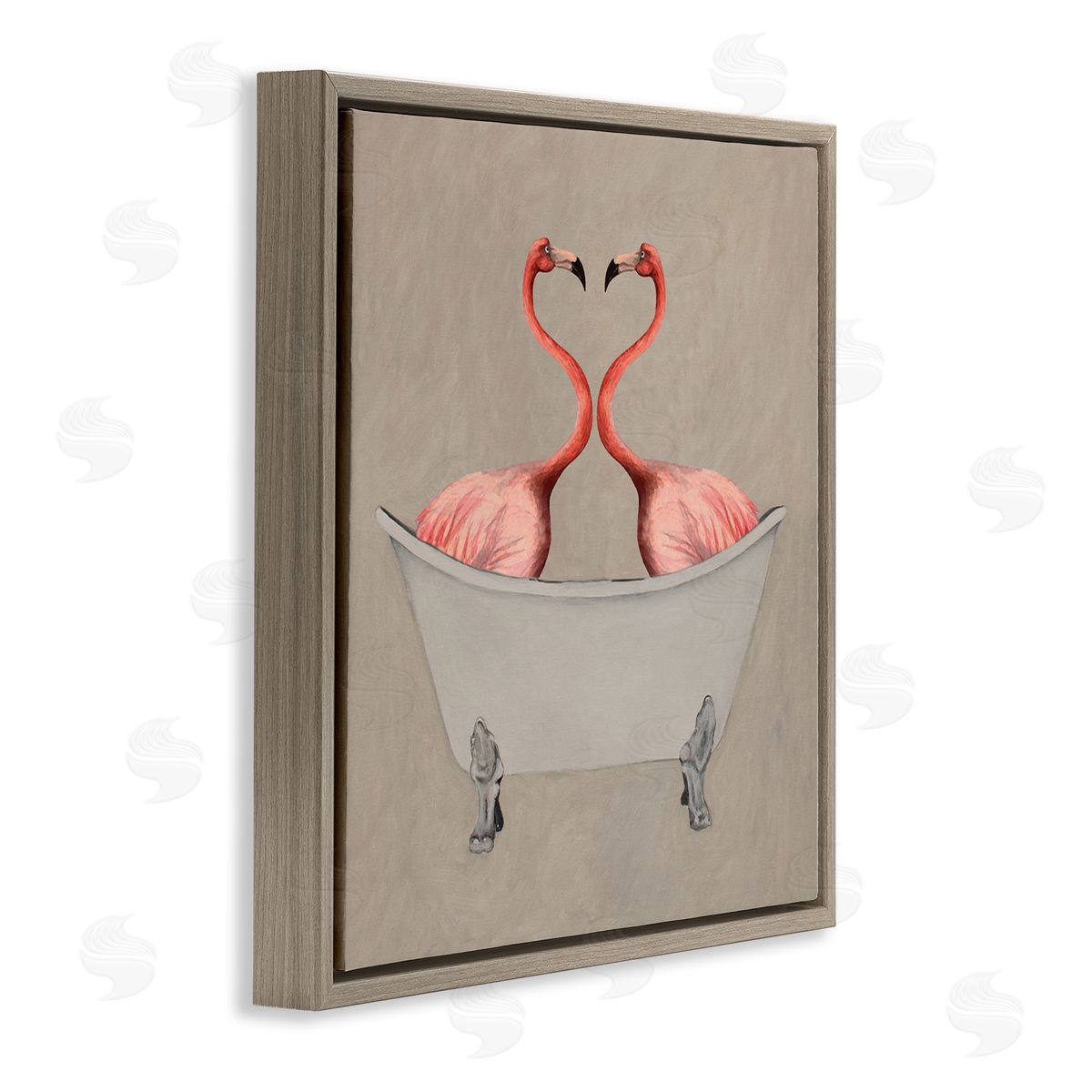 Coco de Paris Flamingos In Tub Beige Bathroom Brown Floating Frame Canvas Wall Art Print