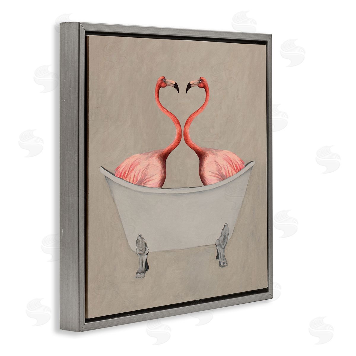 Coco de Paris Flamingos In Tub Beige Bathroom Gray Floating Frame Canvas Wall Art Print