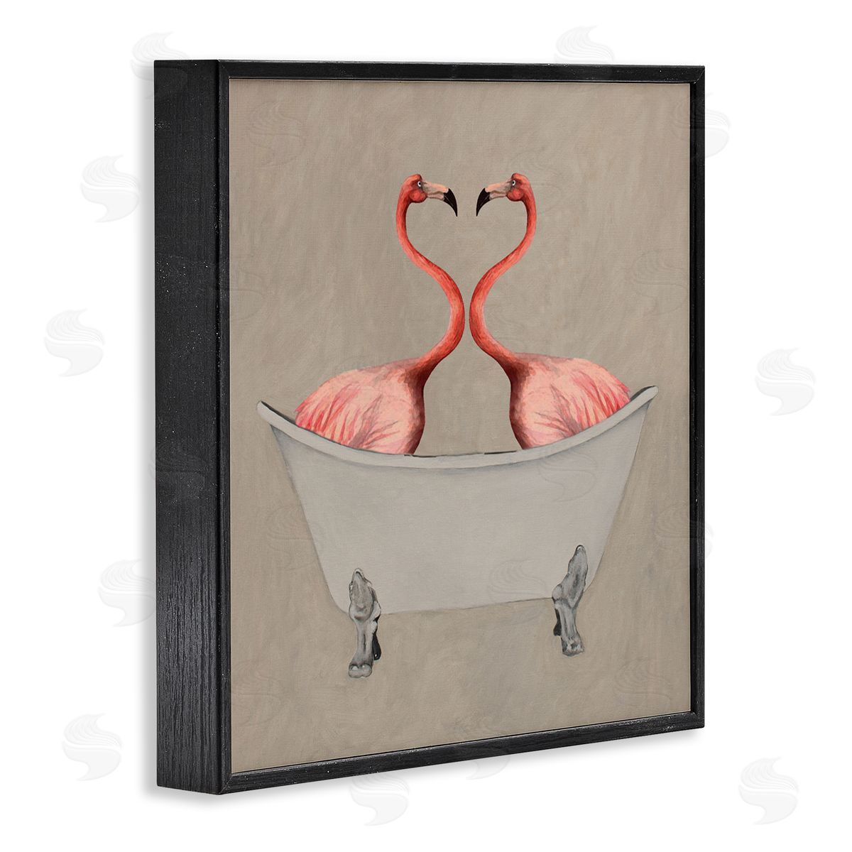 Coco de Paris Flamingos In Tub Beige Bathroom Black Framed Glicee Wall Art Print