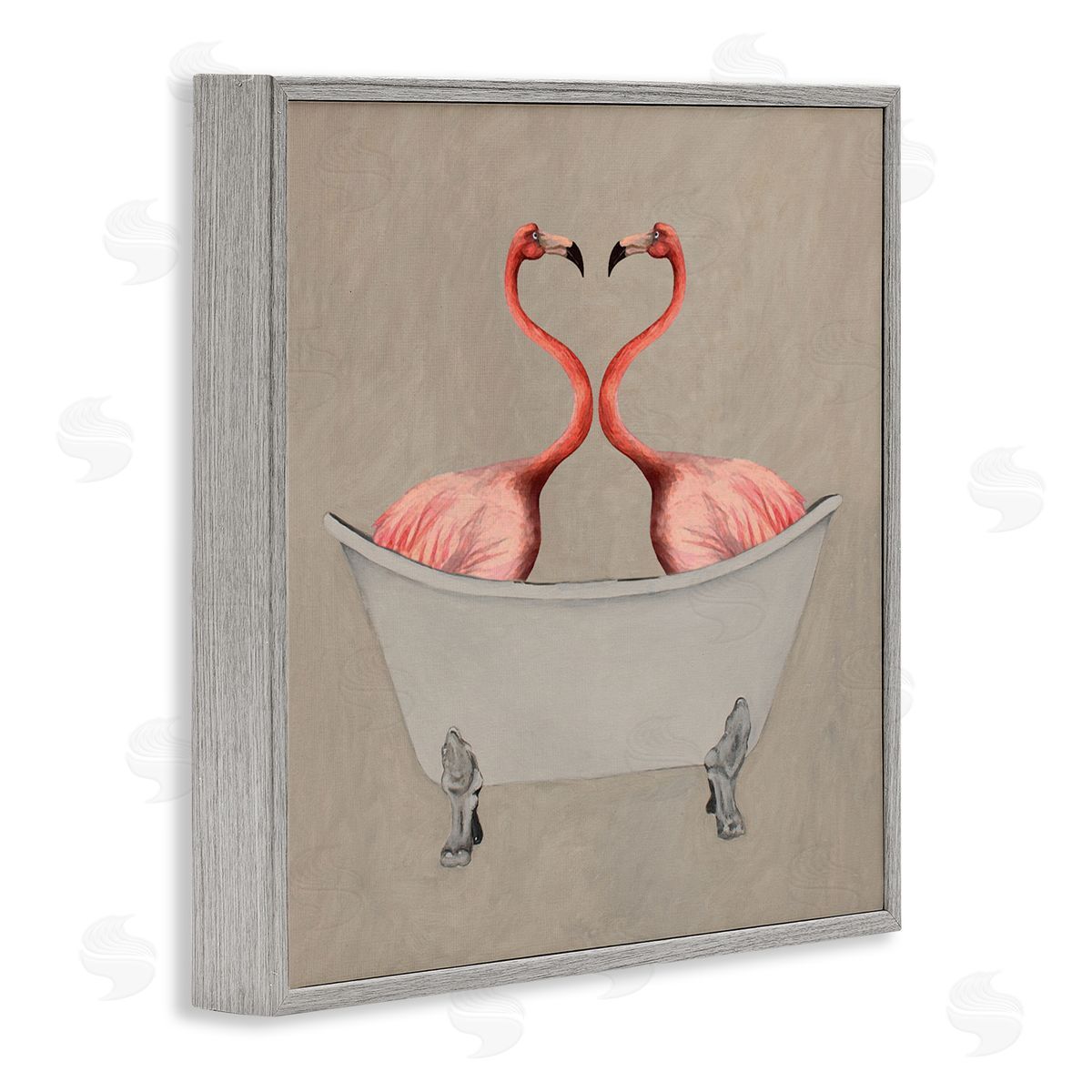 Coco de Paris Flamingos In Tub Beige Bathroom Gray Framed Glicee Wall Art Print