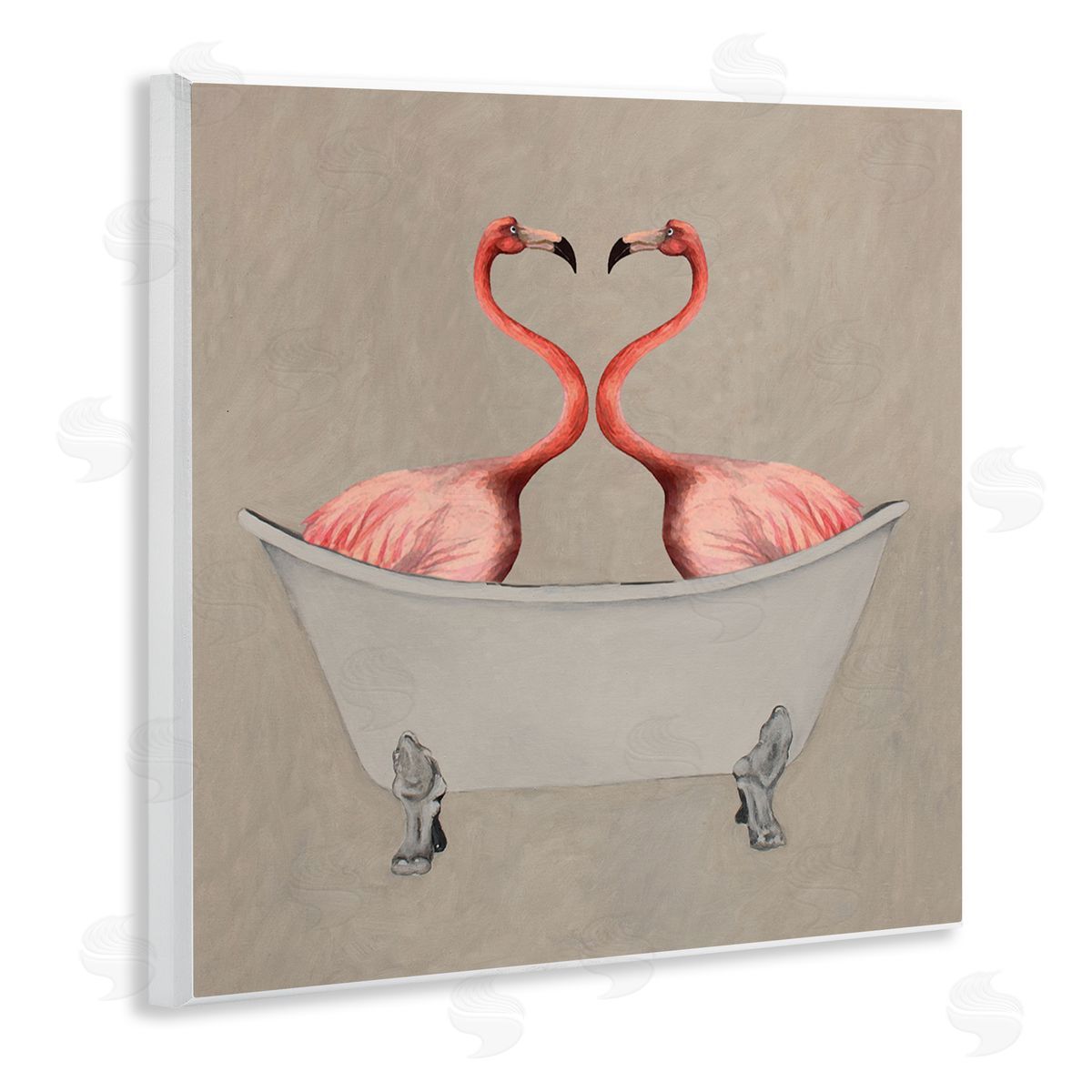 Coco de Paris Flamingos In Tub Beige Bathroom Wooden Wall Plaque Art Print