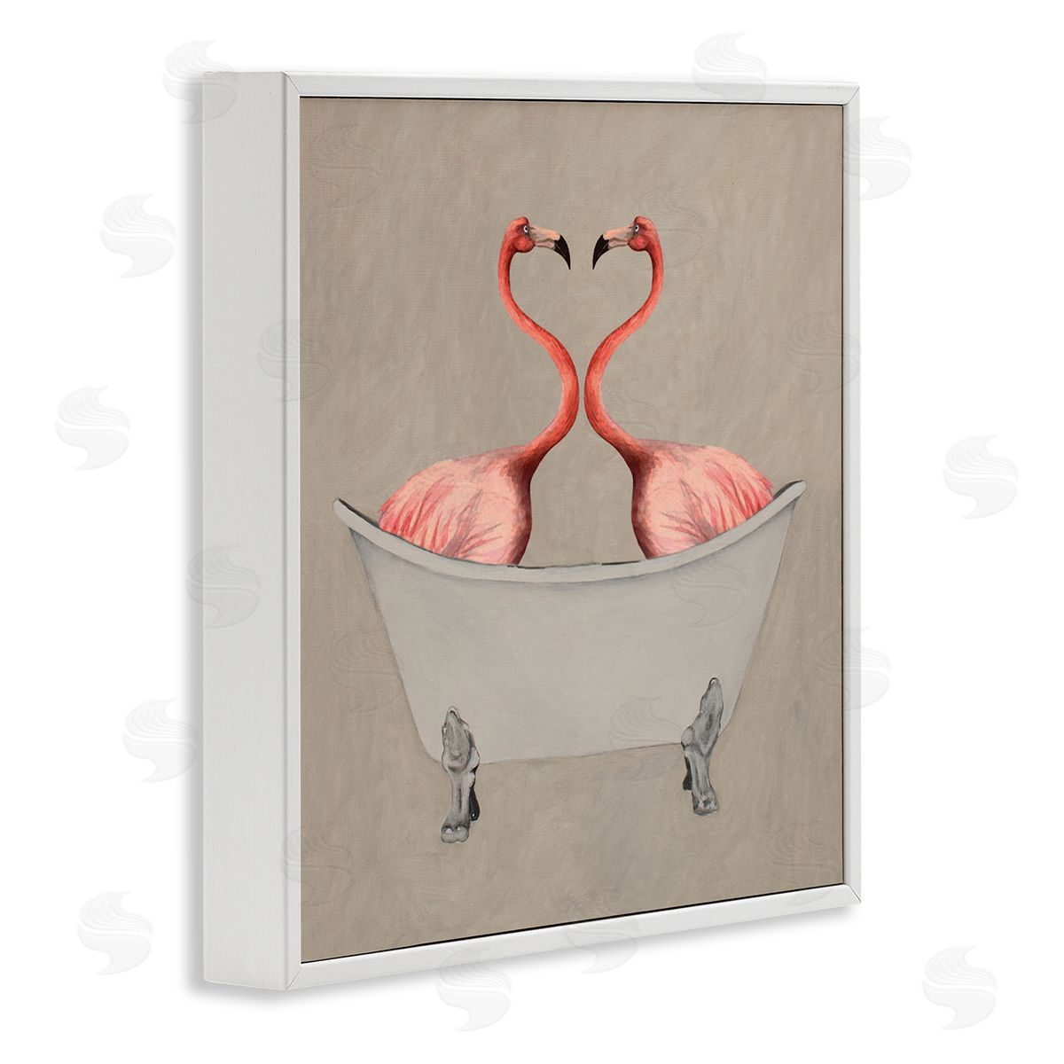 Coco de Paris Flamingos In Tub Beige Bathroom White Framed Glicee Wall Art Print