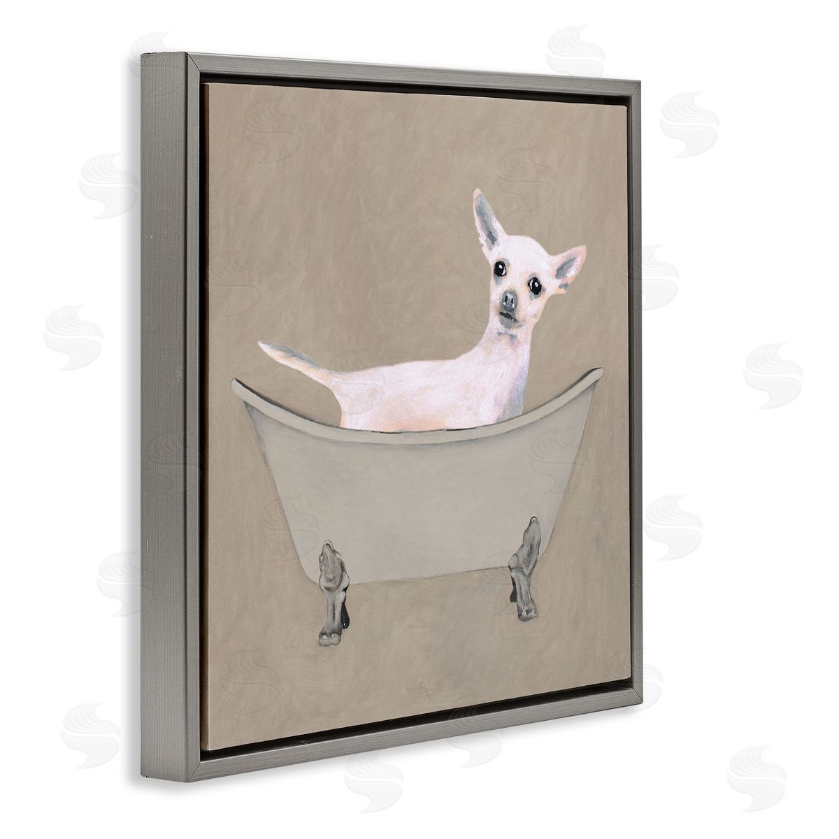 Coco de Paris Chihuahua Vintage Bathtub Pet Gray Floating Frame Canvas Wall Art Print