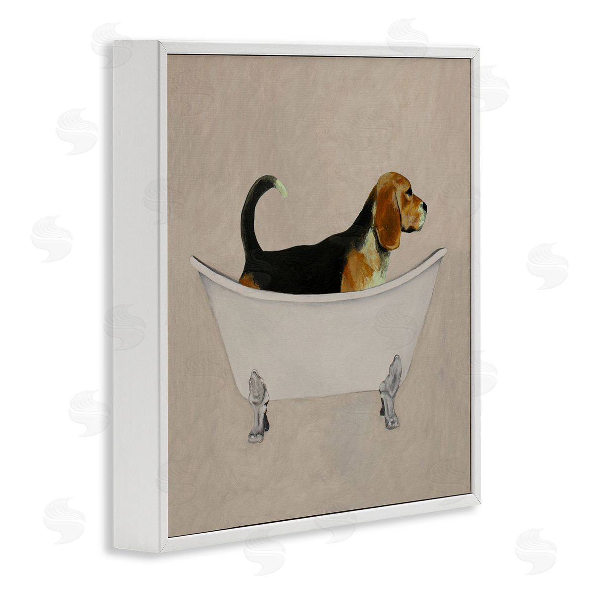Coco de Paris Beagle In Tub Bathroom Pet White Framed Glicee Wall Art Print