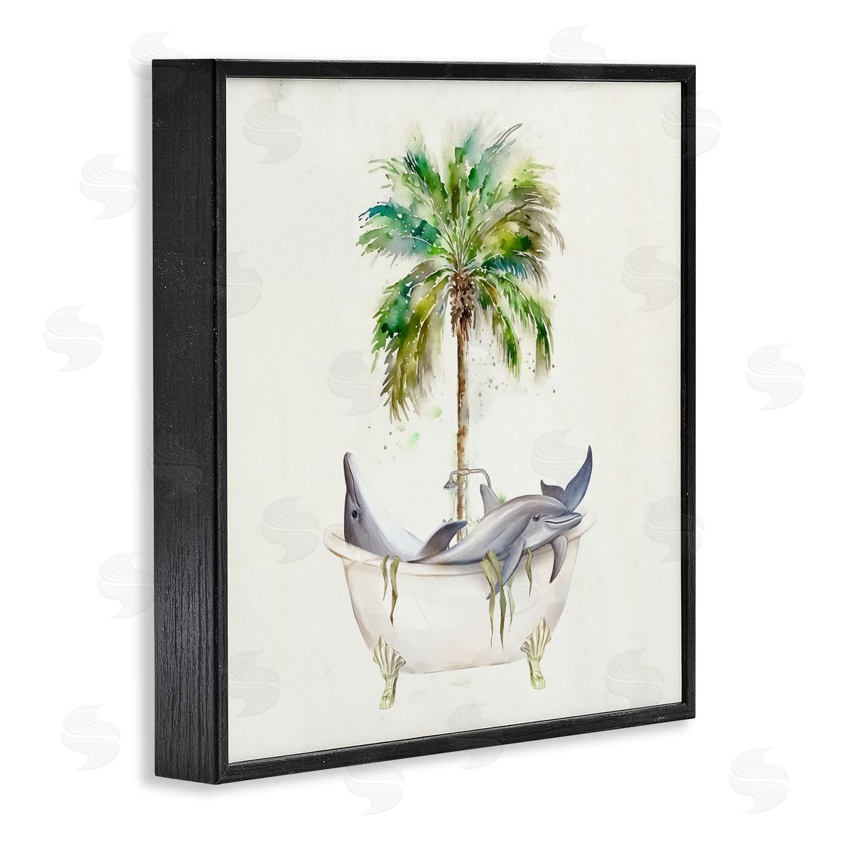 Ziwei Li Dolphins in Bath Tub Palm Tree Black Framed Glicee Wall Art Print