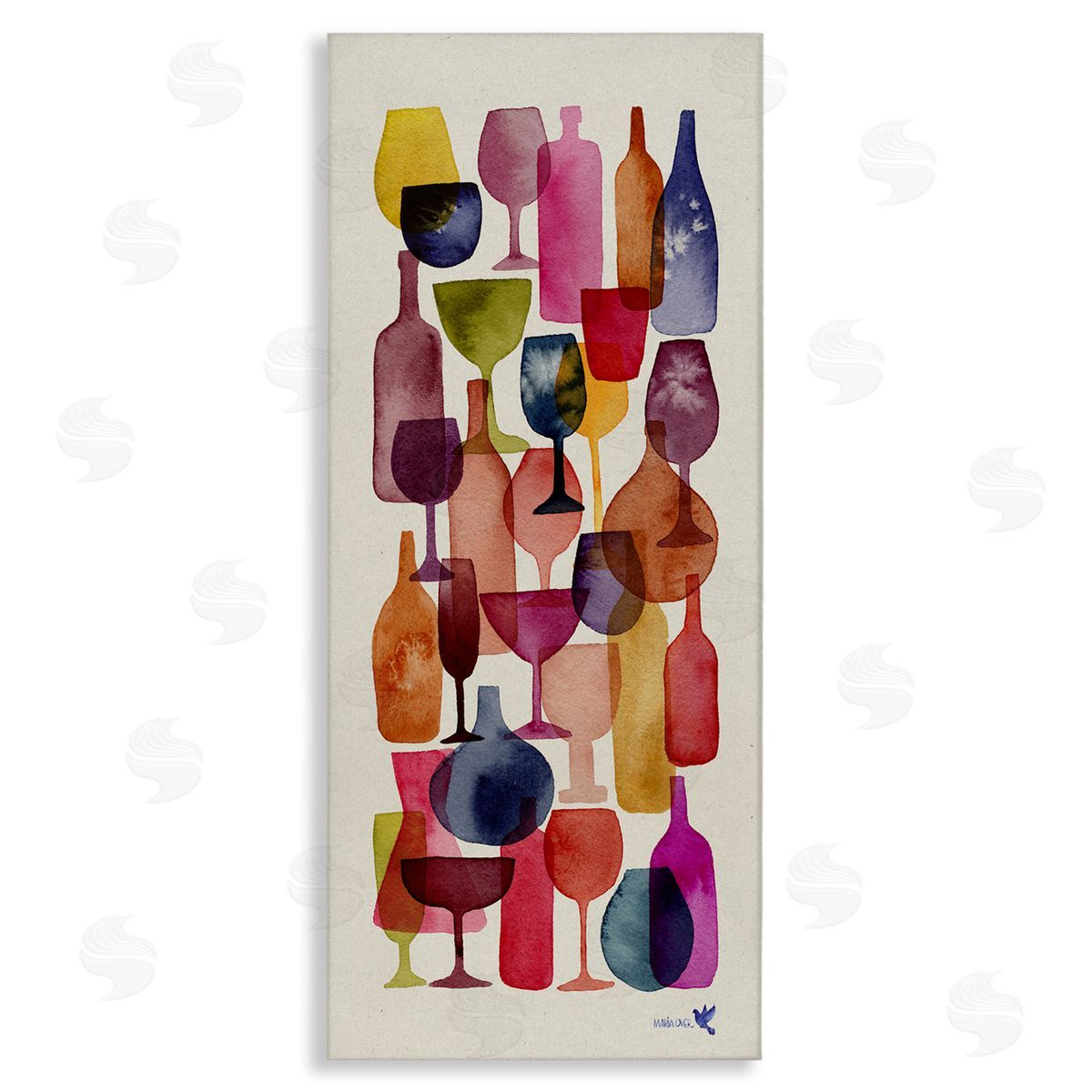 Layered Wine Glasses Painting Canvas Wall Art, Home Decor by Maria Over