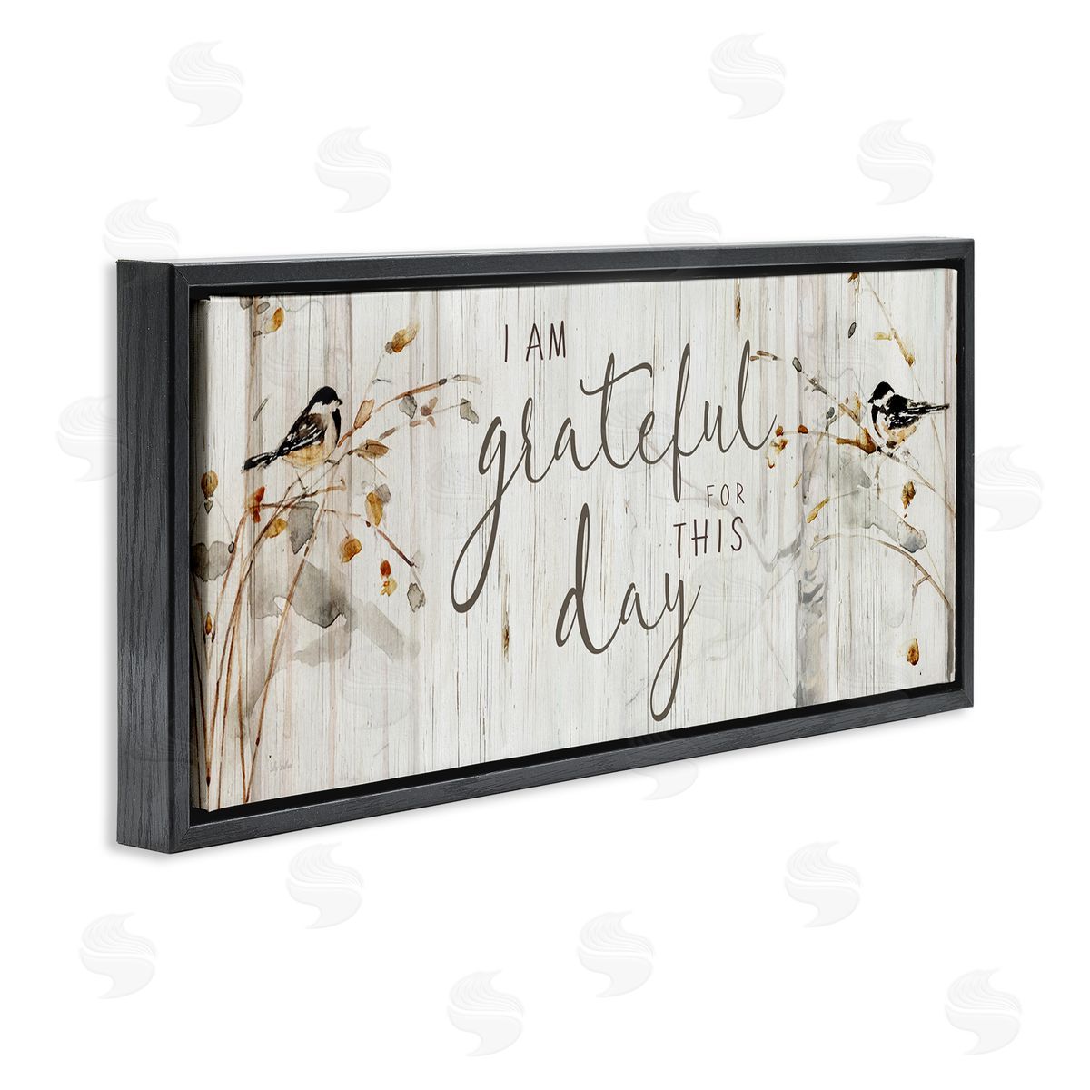 Sally Swatland Grateful For This Day Phrase Black Floating Frame Canvas Wall Art Print