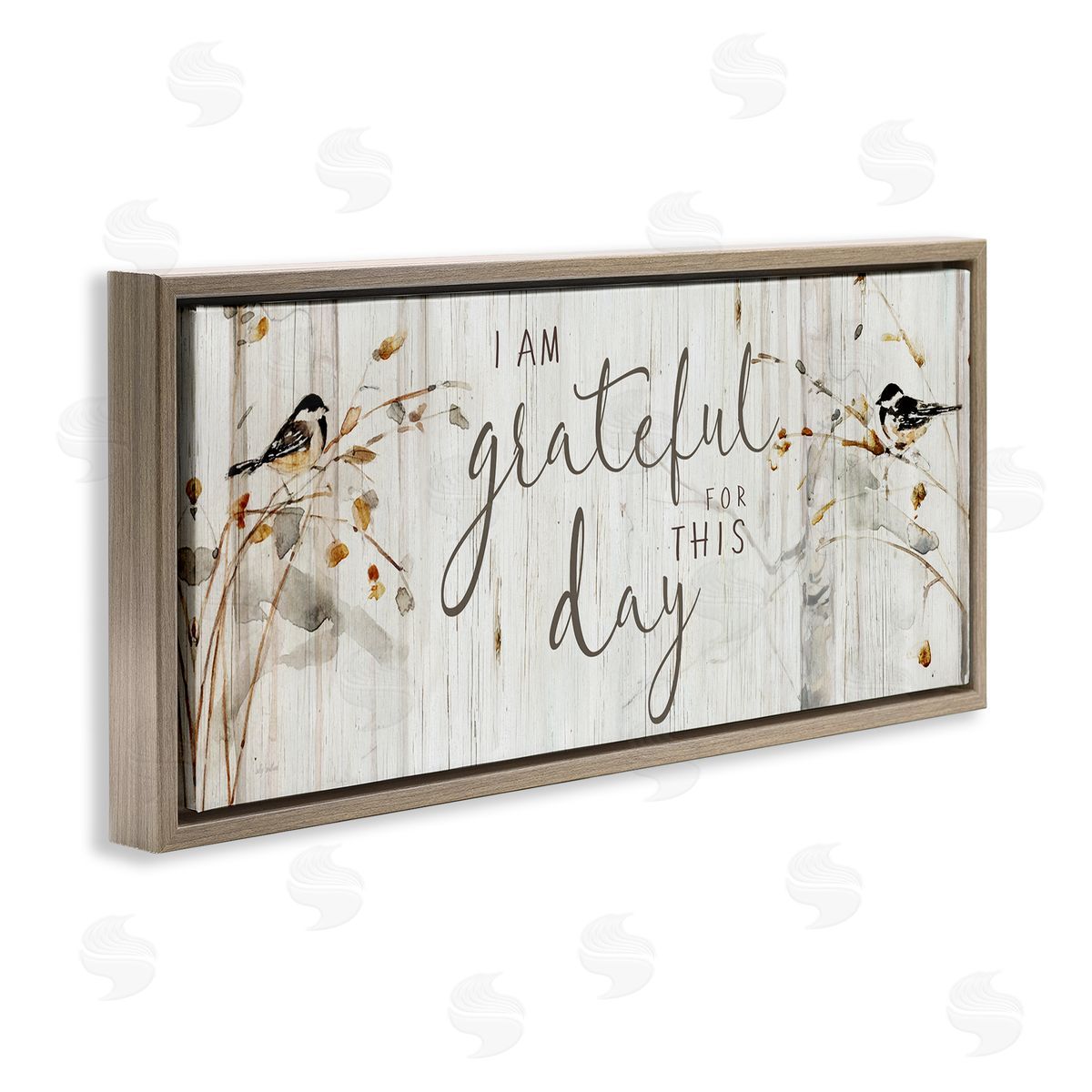 Sally Swatland Grateful For This Day Phrase Brown Floating Frame Canvas Wall Art Print