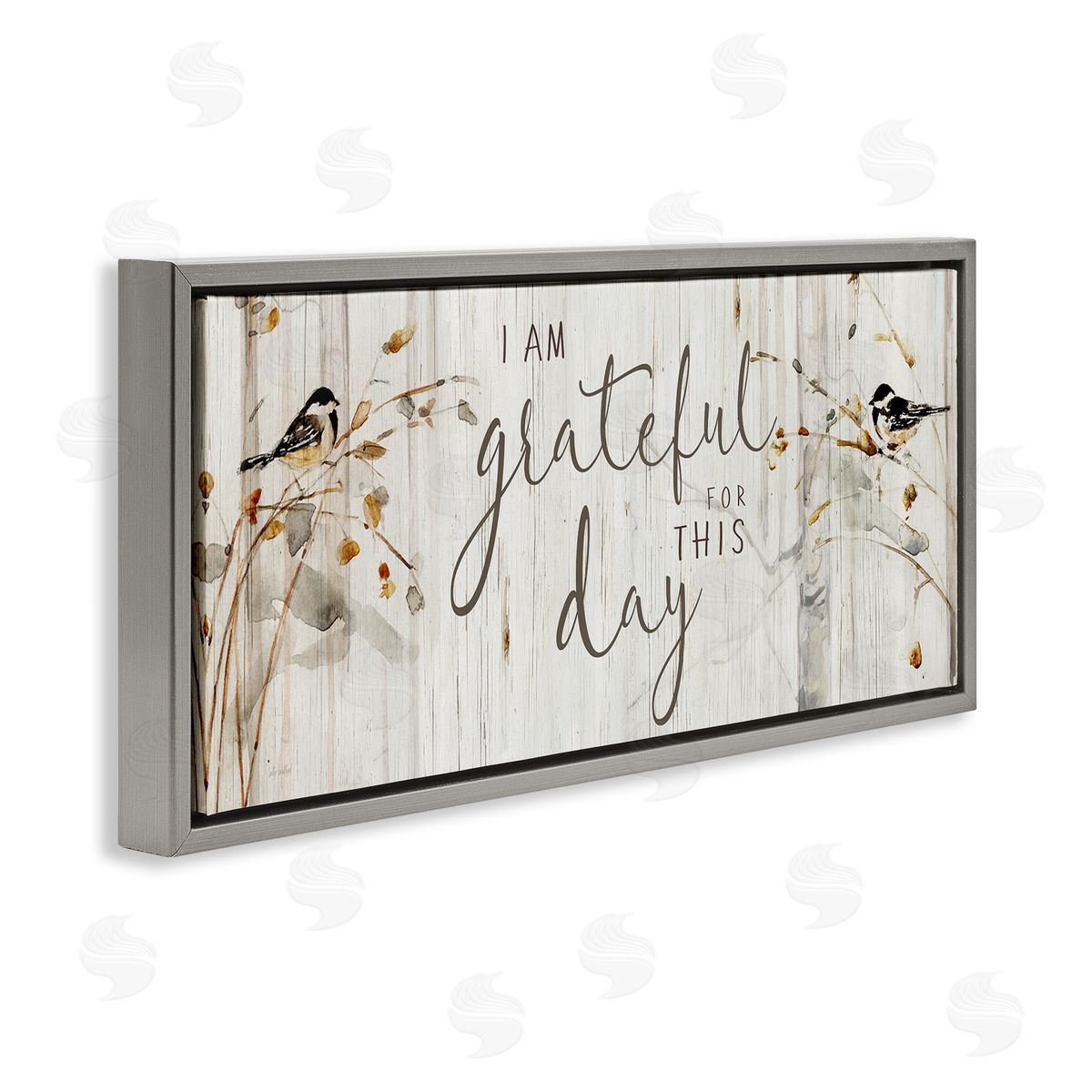 Sally Swatland Grateful For This Day Phrase Gray Floating Frame Canvas Wall Art Print