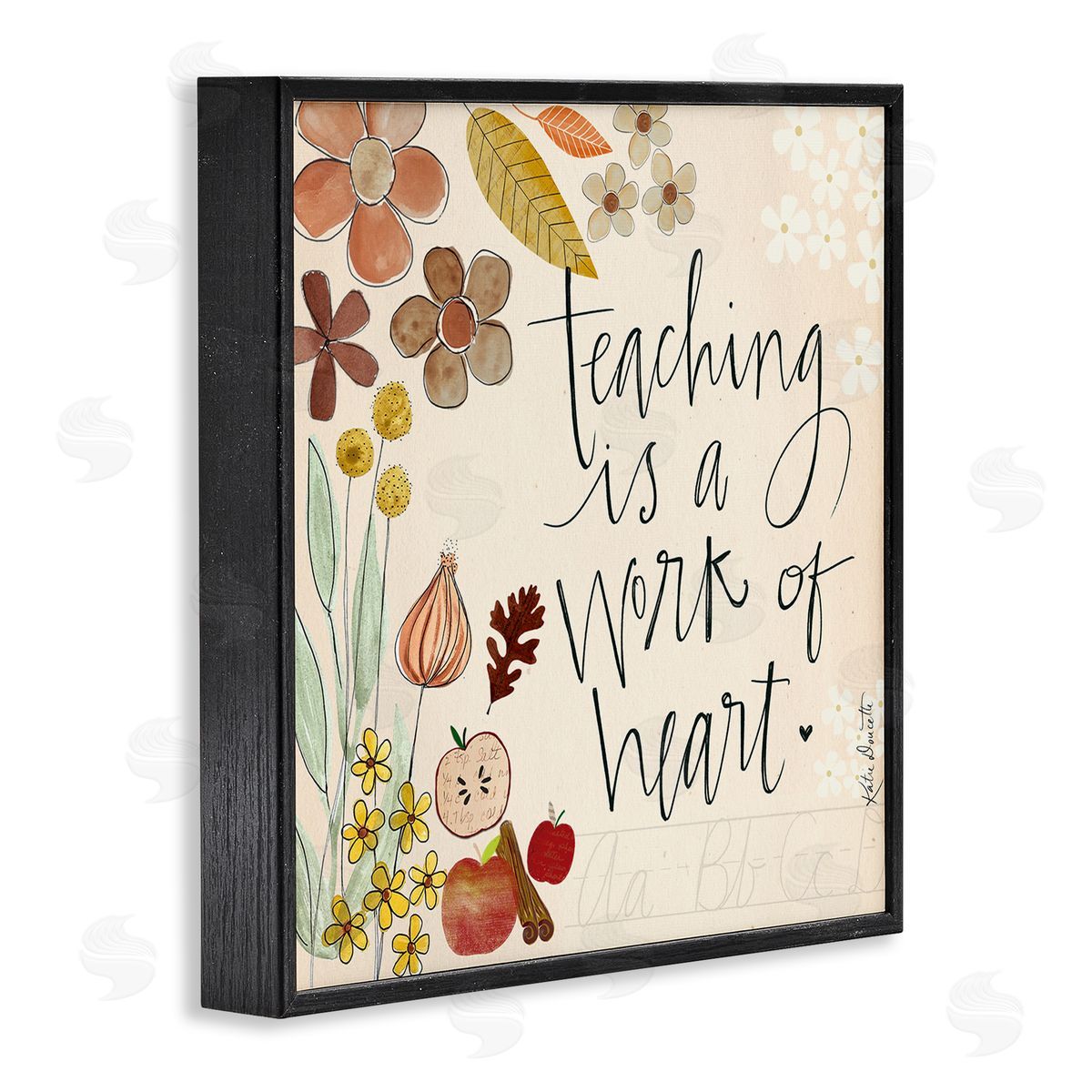 Katie Doucette Teaching Is Work Of Heart Floral Black Framed Glicee Wall Art Print