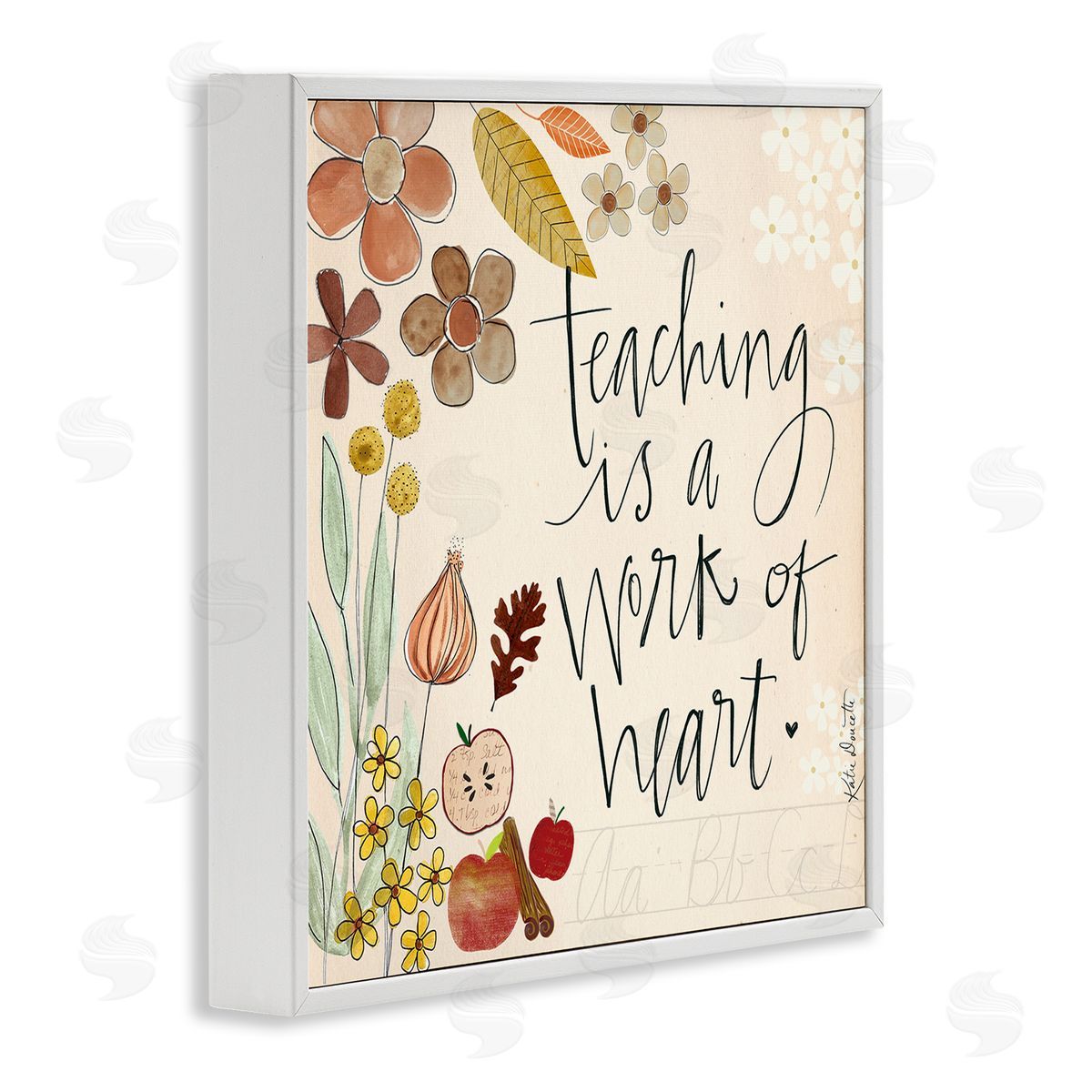 Katie Doucette Teaching Is Work Of Heart Floral White Framed Glicee Wall Art Print