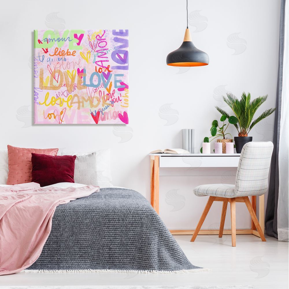 Ashley Singleton Bold Abstract Love Words Collage Canvas Wall Art in Room