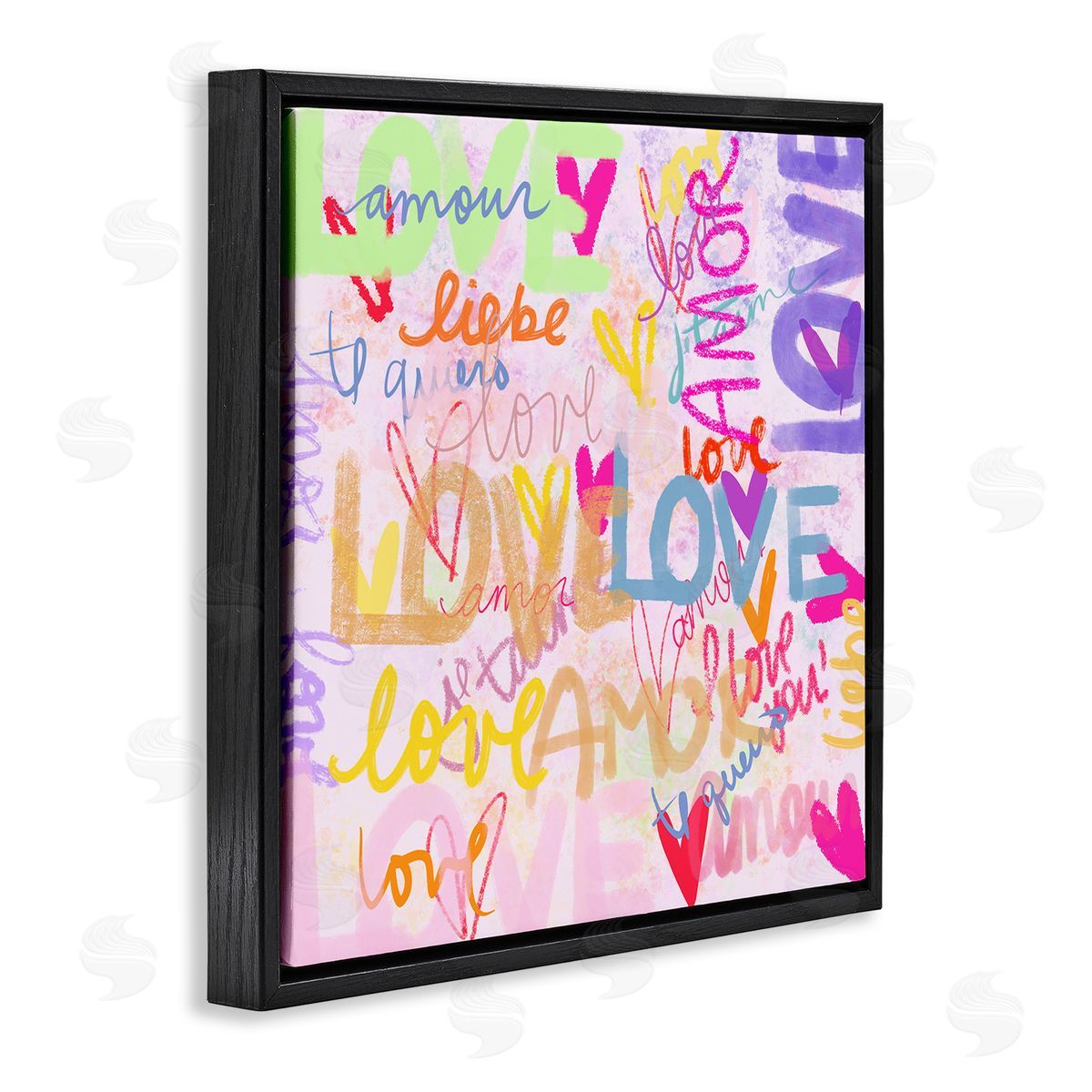 Ashley Singleton Bold Abstract Love Words Collage Black Floating Frame Canvas Wall Art Print
