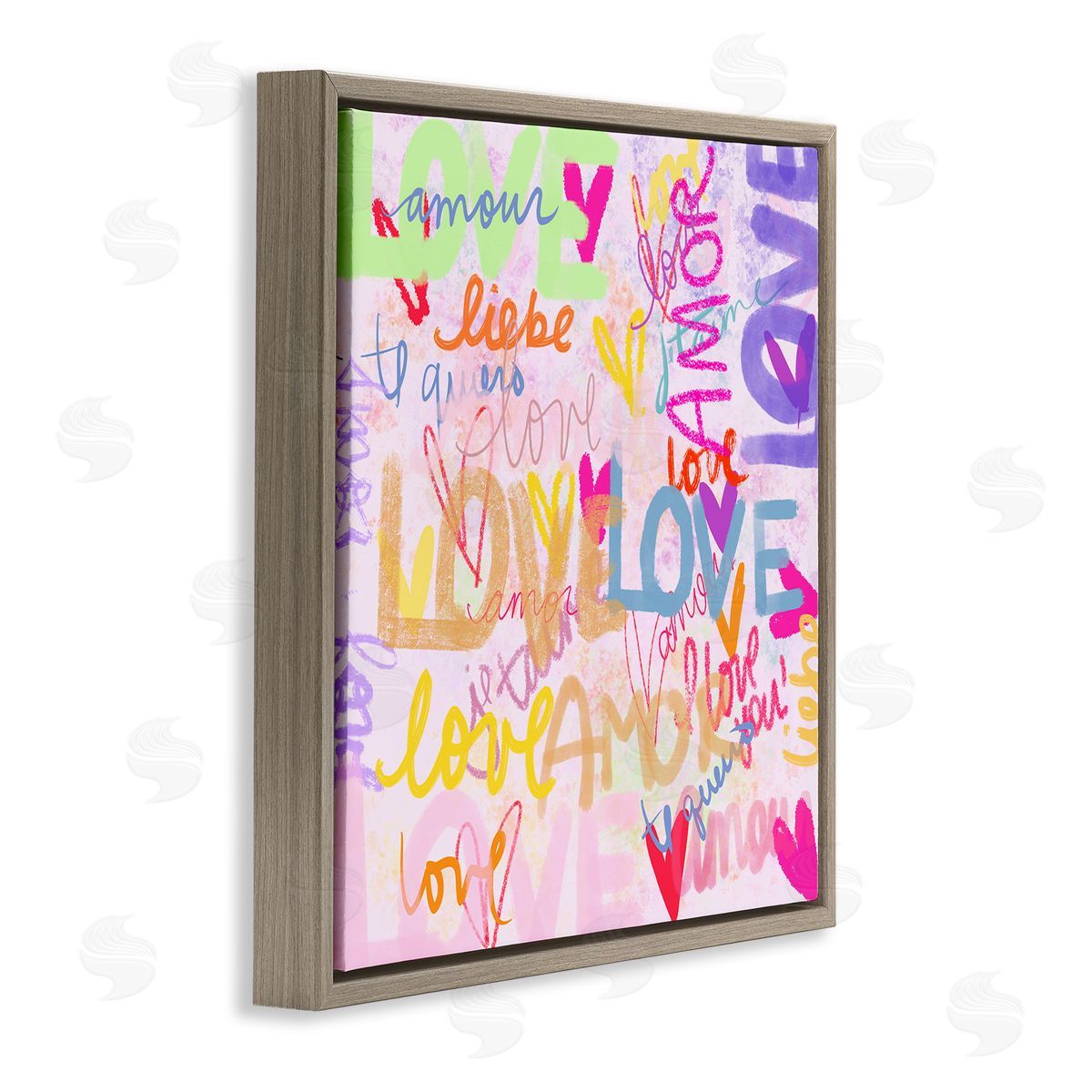 Ashley Singleton Bold Abstract Love Words Collage Brown Floating Frame Canvas Wall Art Print