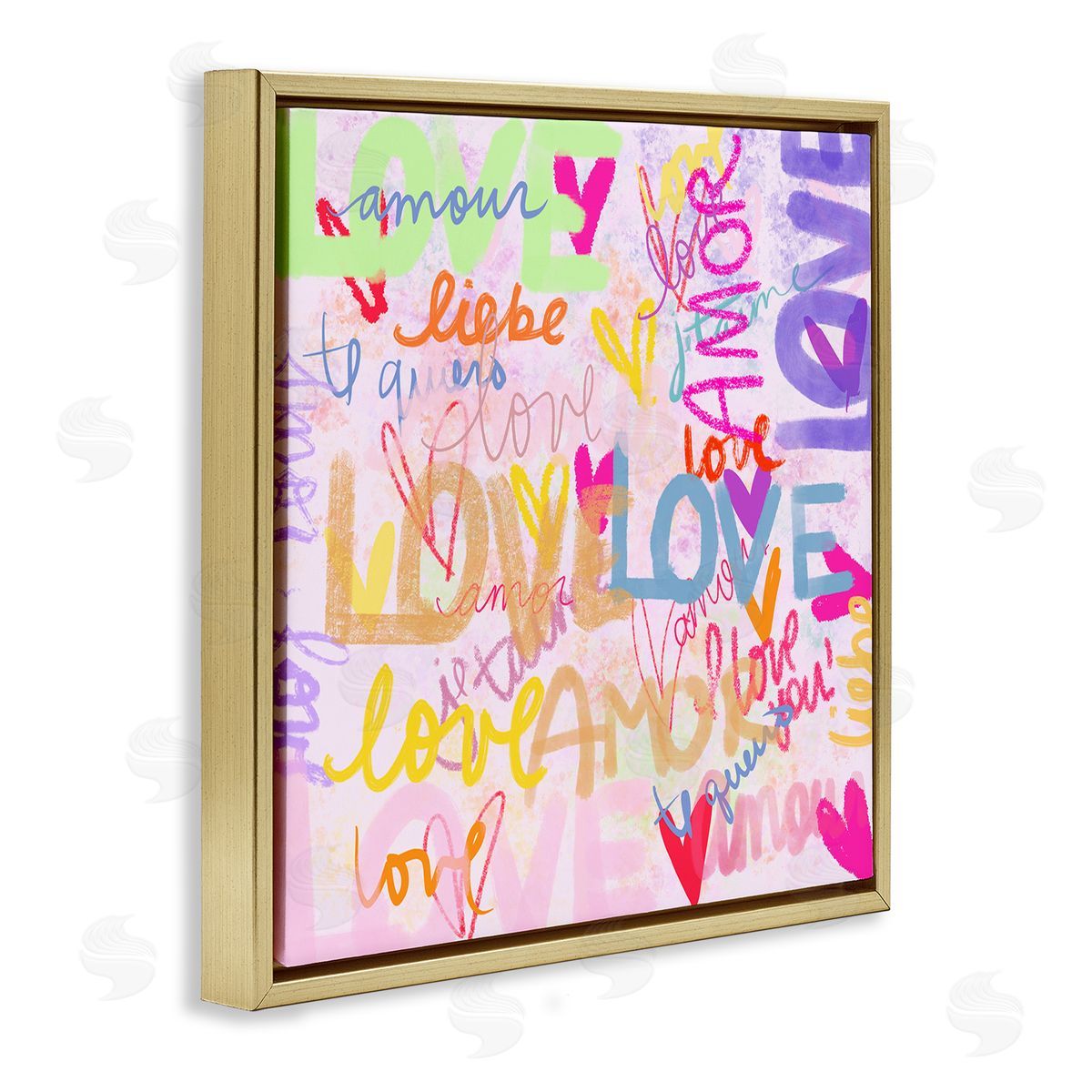 Ashley Singleton Bold Abstract Love Words Collage Gold Floating Frame Canvas Wall Art Print
