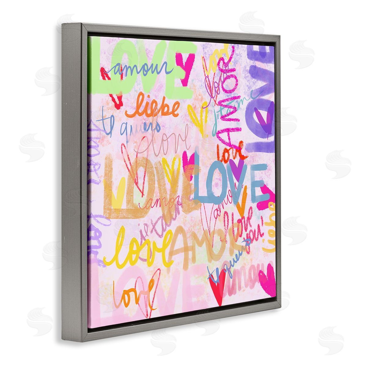 Ashley Singleton Bold Abstract Love Words Collage Gray Floating Frame Canvas Wall Art Print